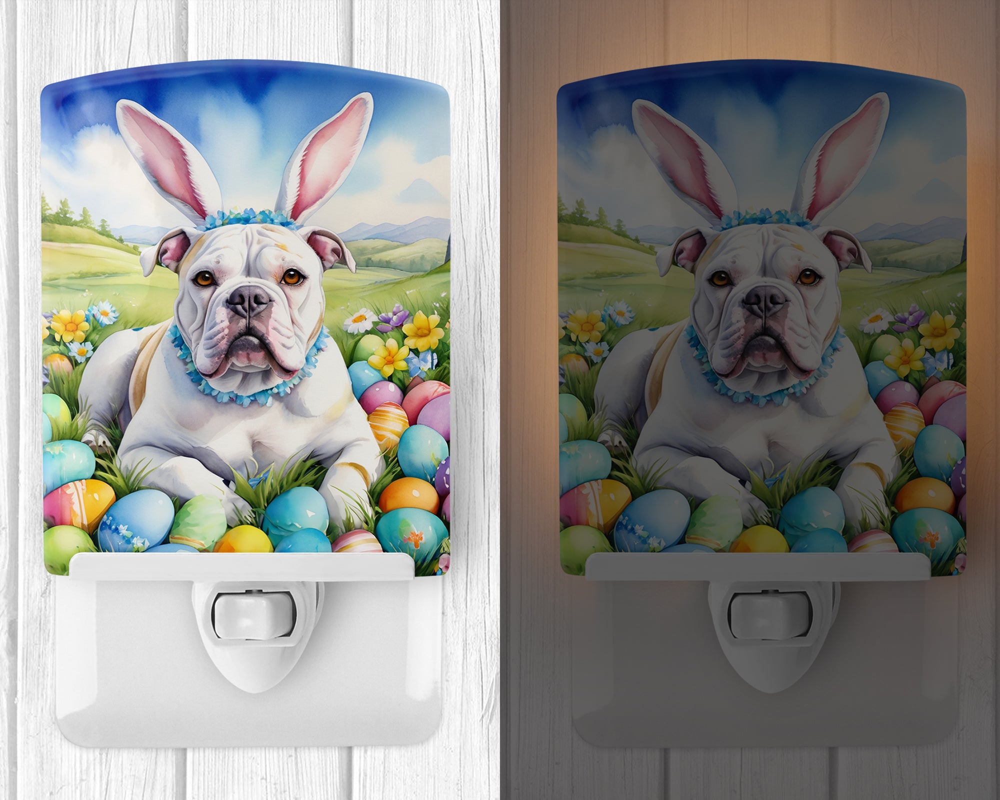 American Bulldog Easter Egg Hunt Ceramic Night Light