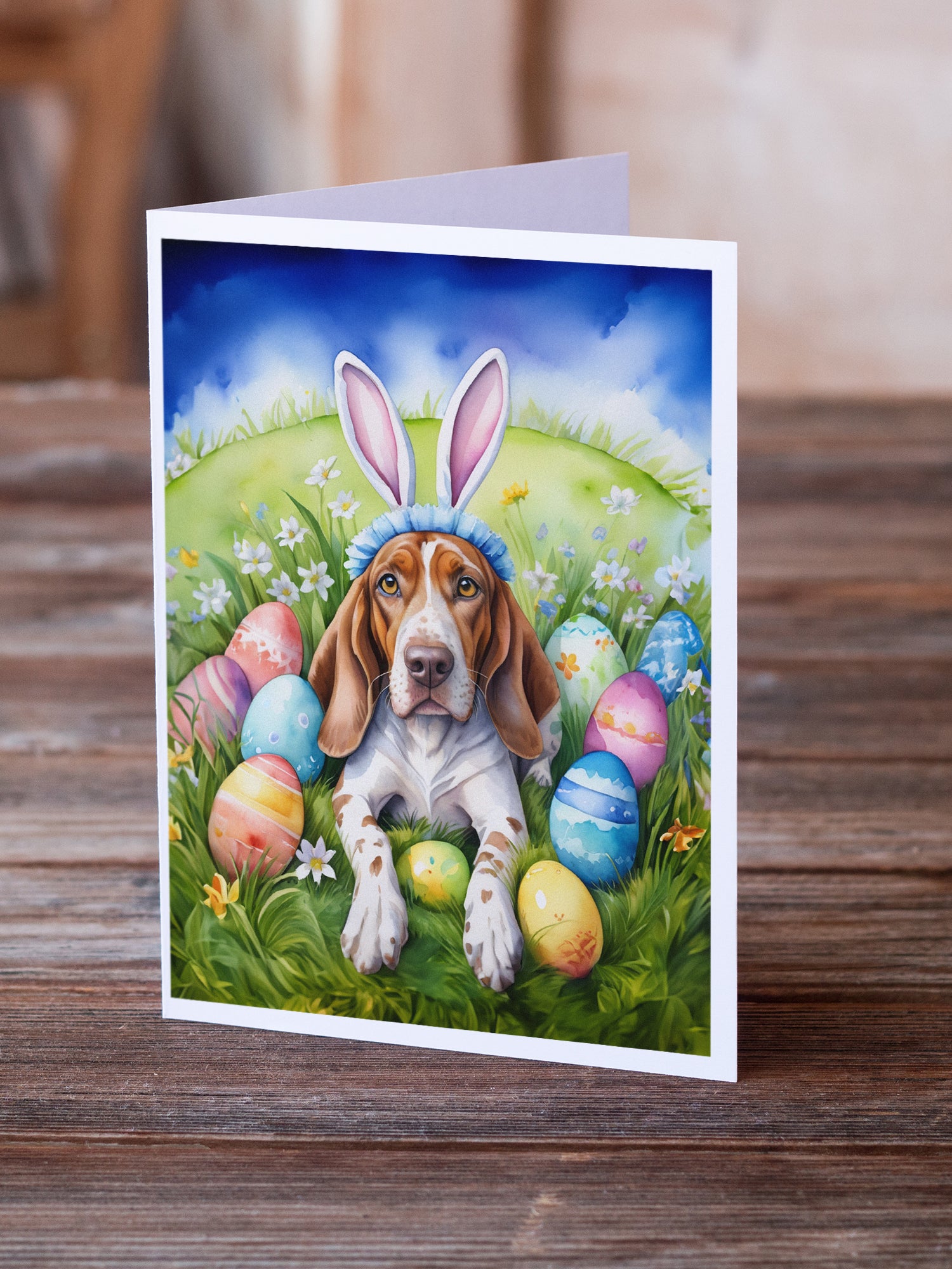 American English Coonhound Easter Egg Hunt Greeting Cards Pack of 8