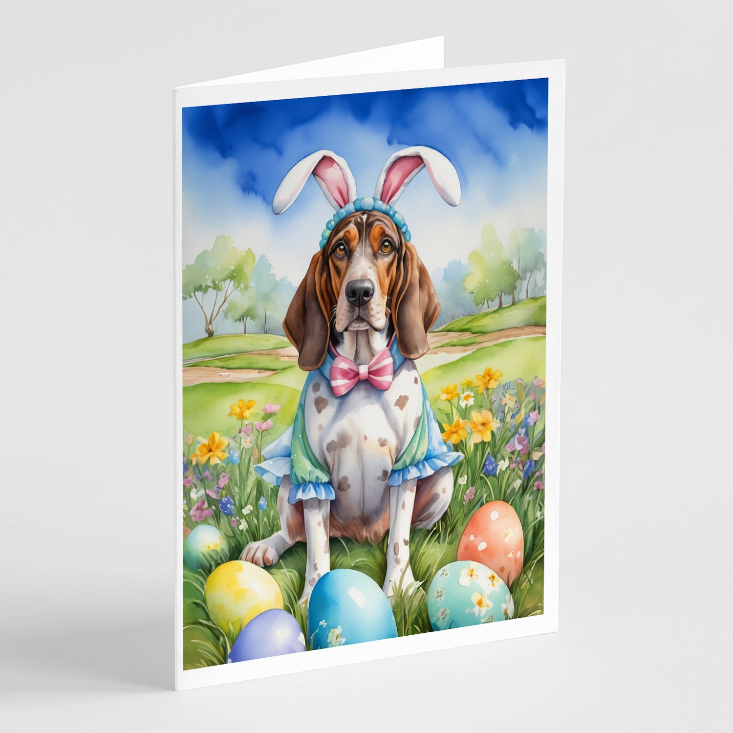 Buy this American English Coonhound Easter Egg Hunt Greeting Cards Pack of 8