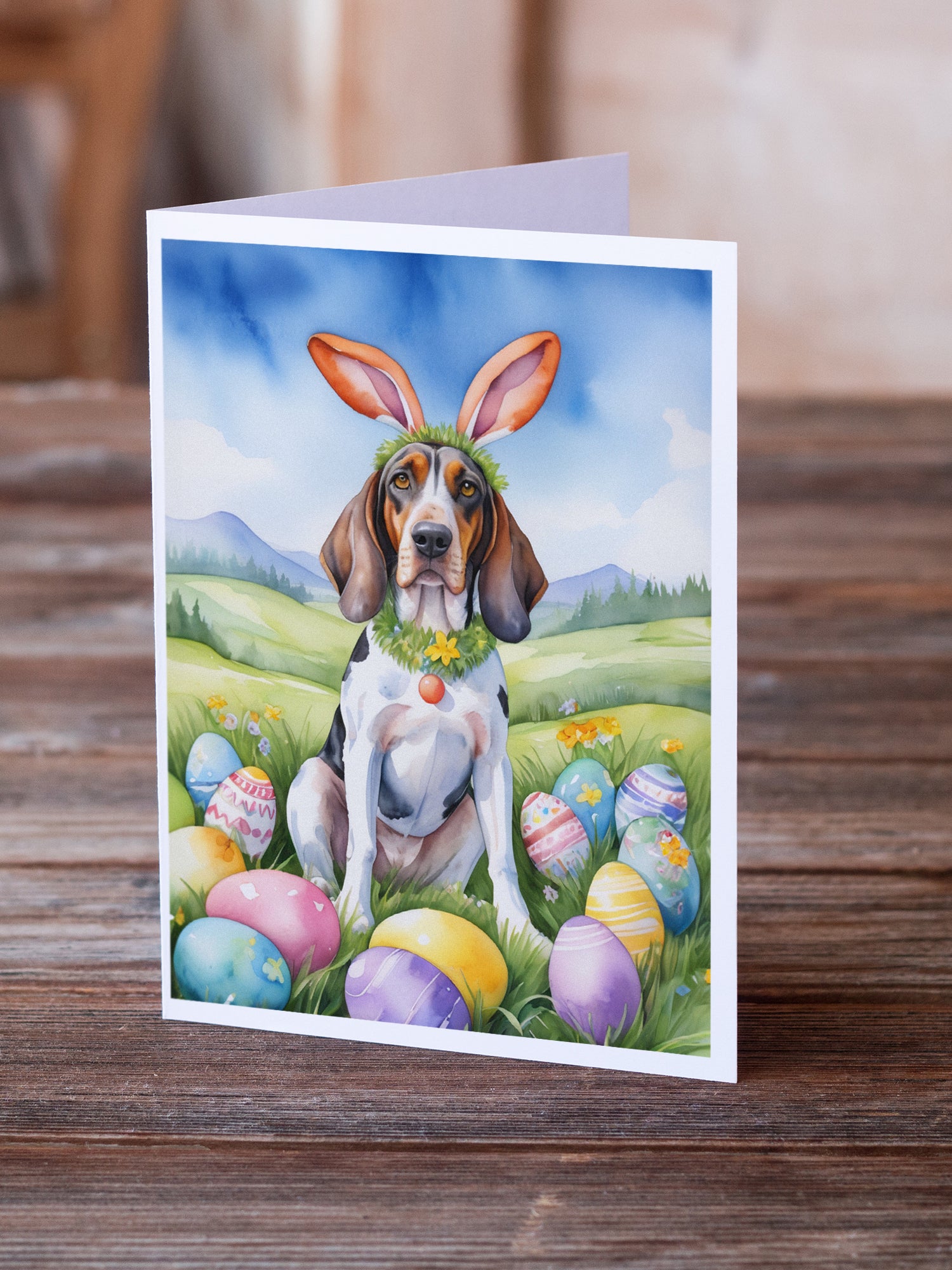 American English Coonhound Easter Egg Hunt Greeting Cards Pack of 8