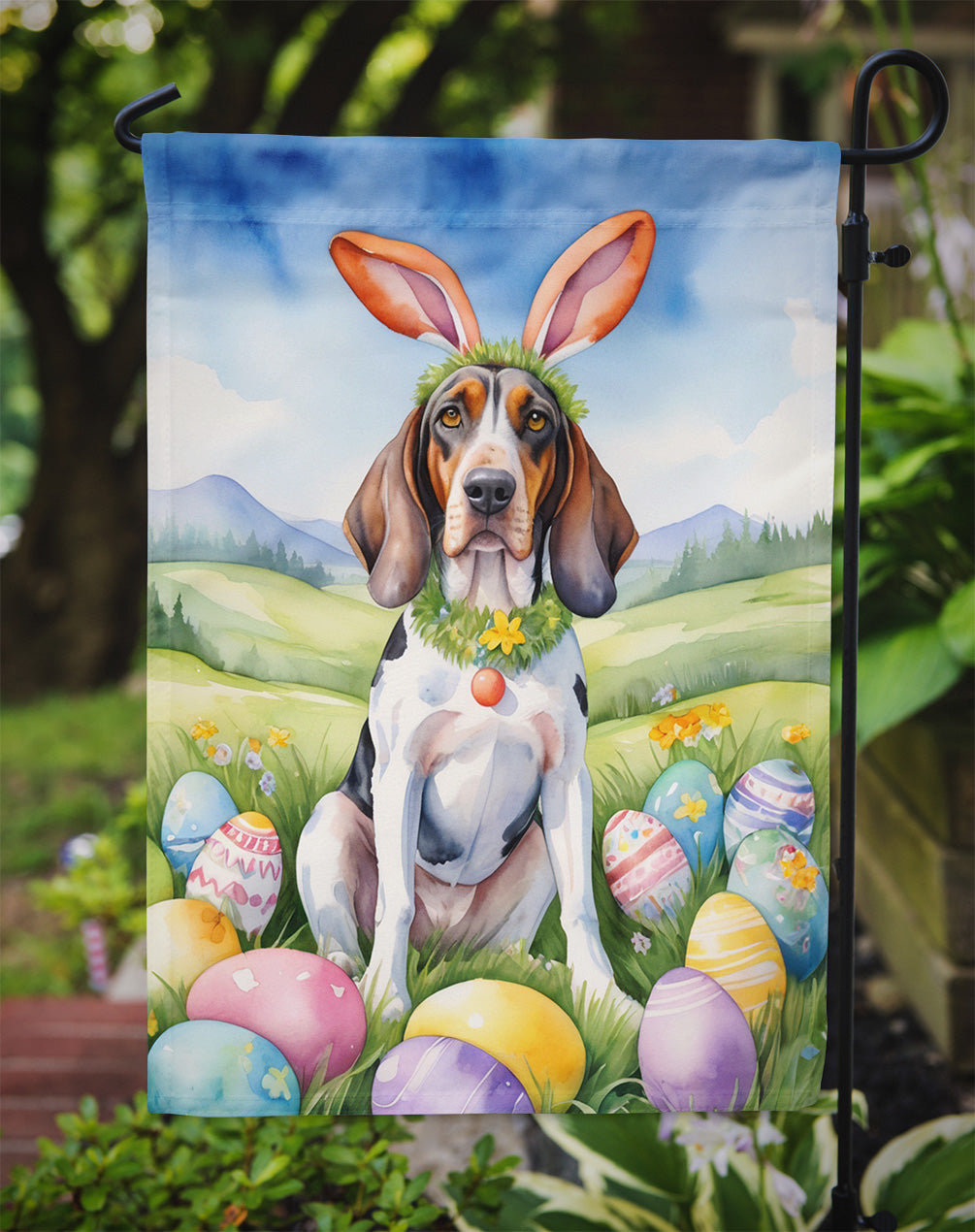 American English Coonhound Easter Egg Hunt Garden Flag