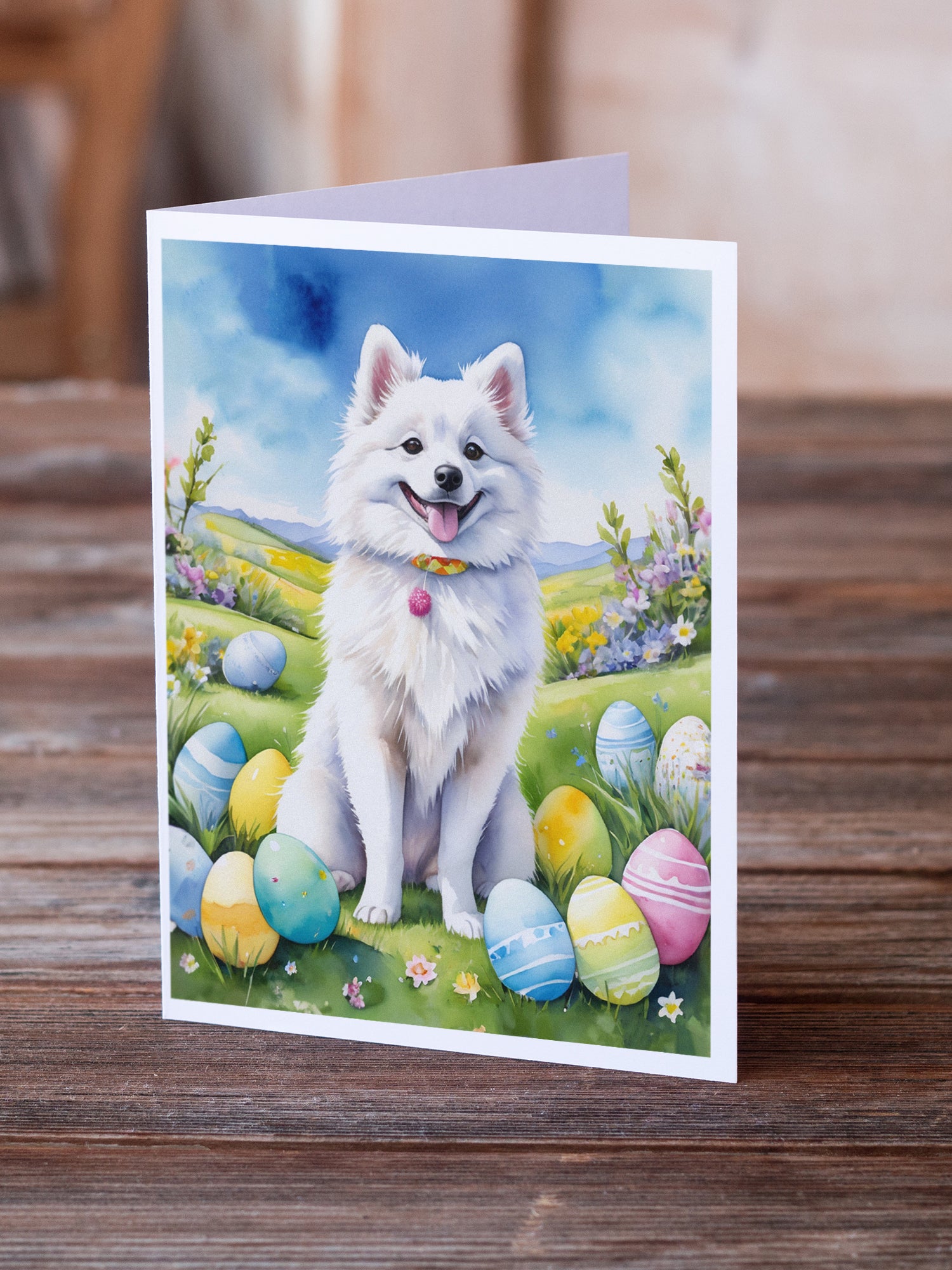 American Eskimo Easter Egg Hunt Greeting Cards Pack of 8