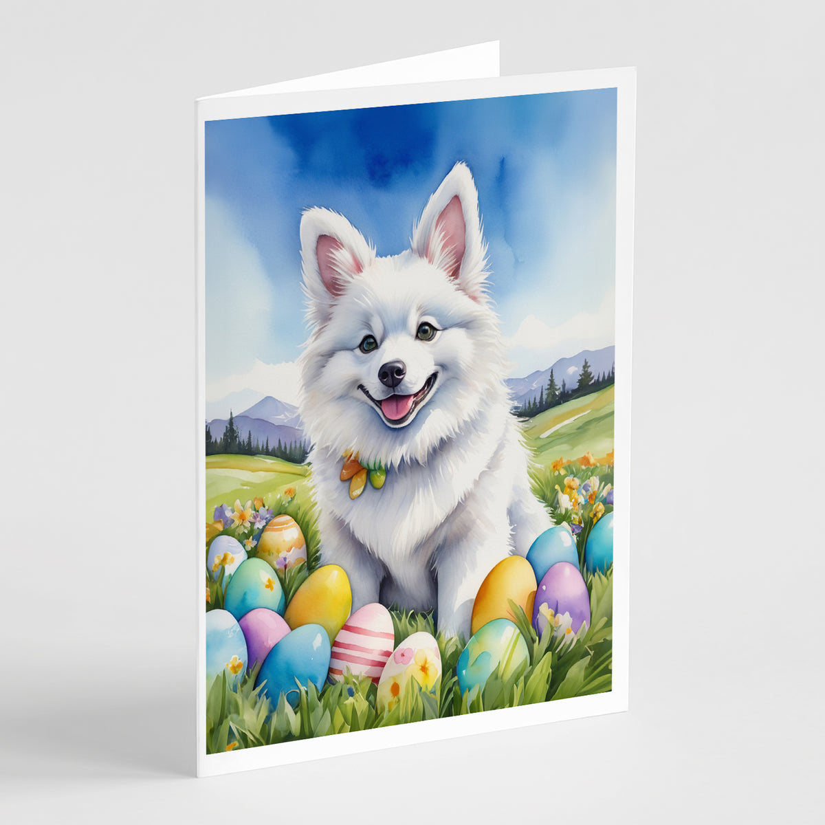 Buy this American Eskimo Easter Egg Hunt Greeting Cards Pack of 8
