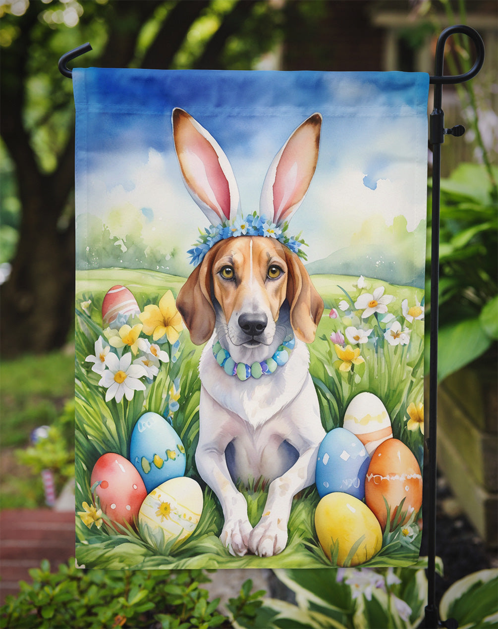 American Foxhound Easter Egg Hunt Garden Flag