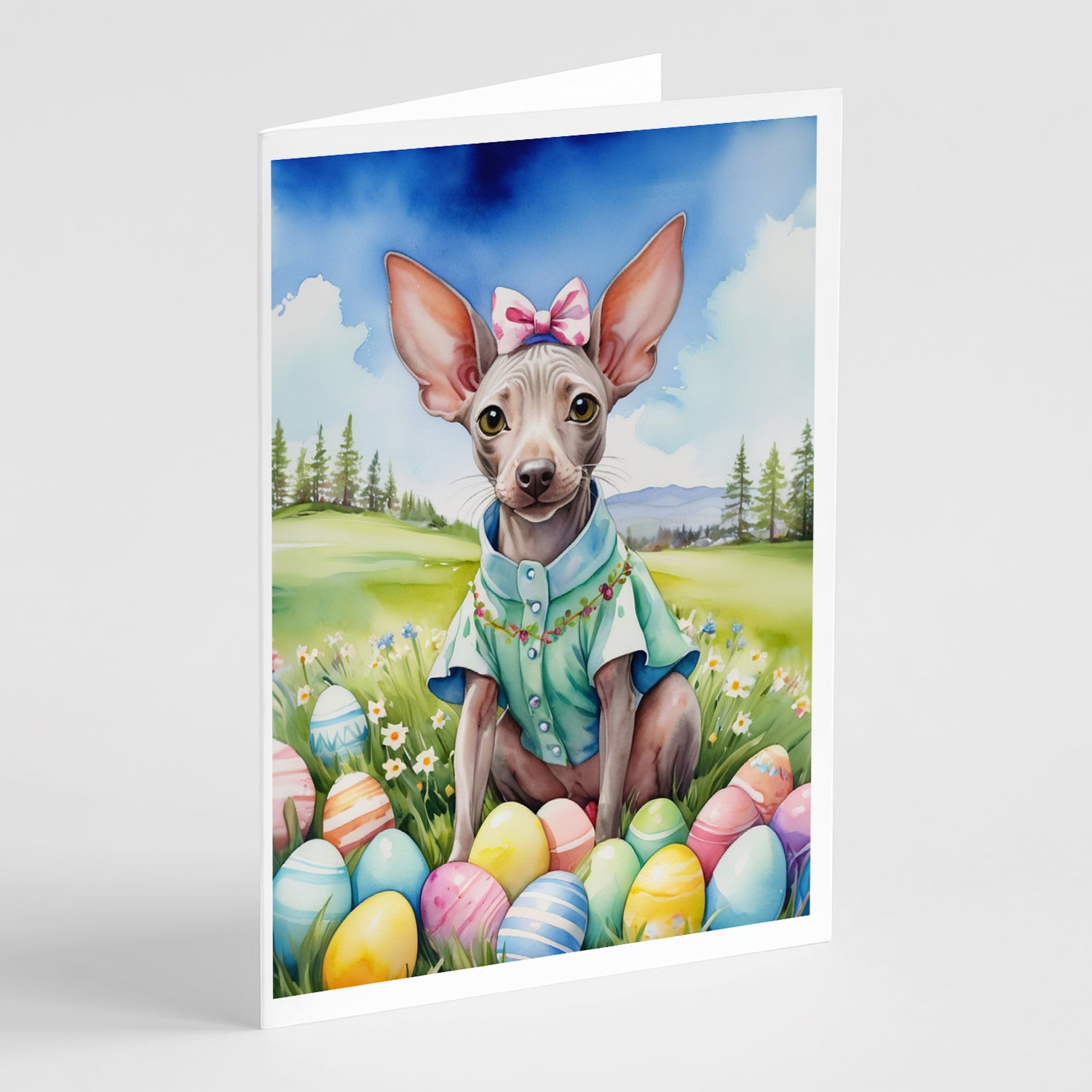 Buy this American Hairless Terrier Easter Egg Hunt Greeting Cards Pack of 8