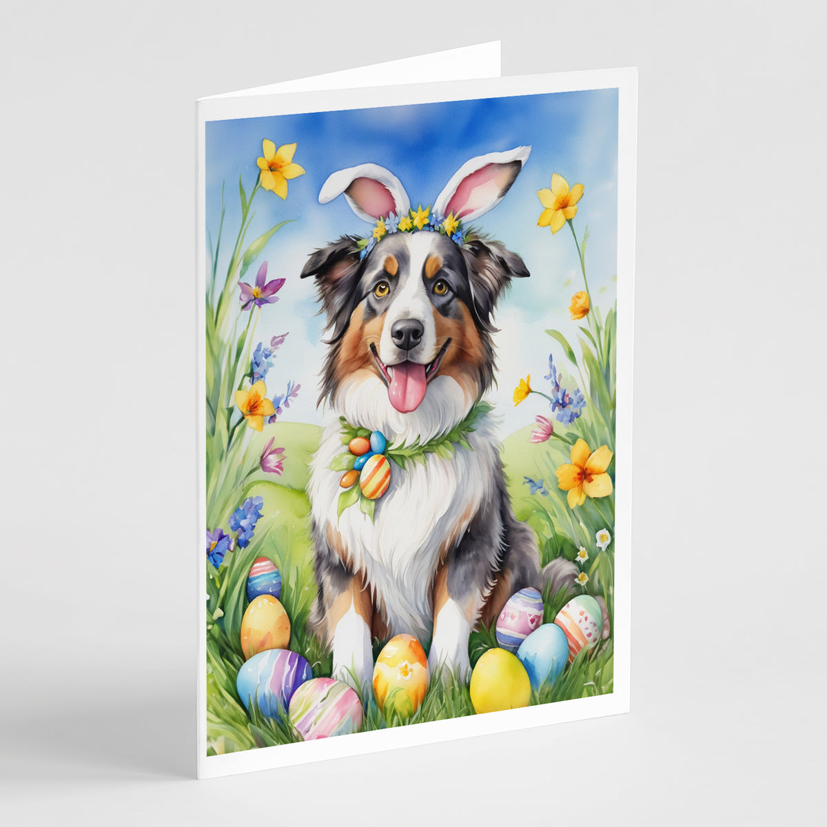 Buy this Australian Shepherd Easter Egg Hunt Greeting Cards Pack of 8
