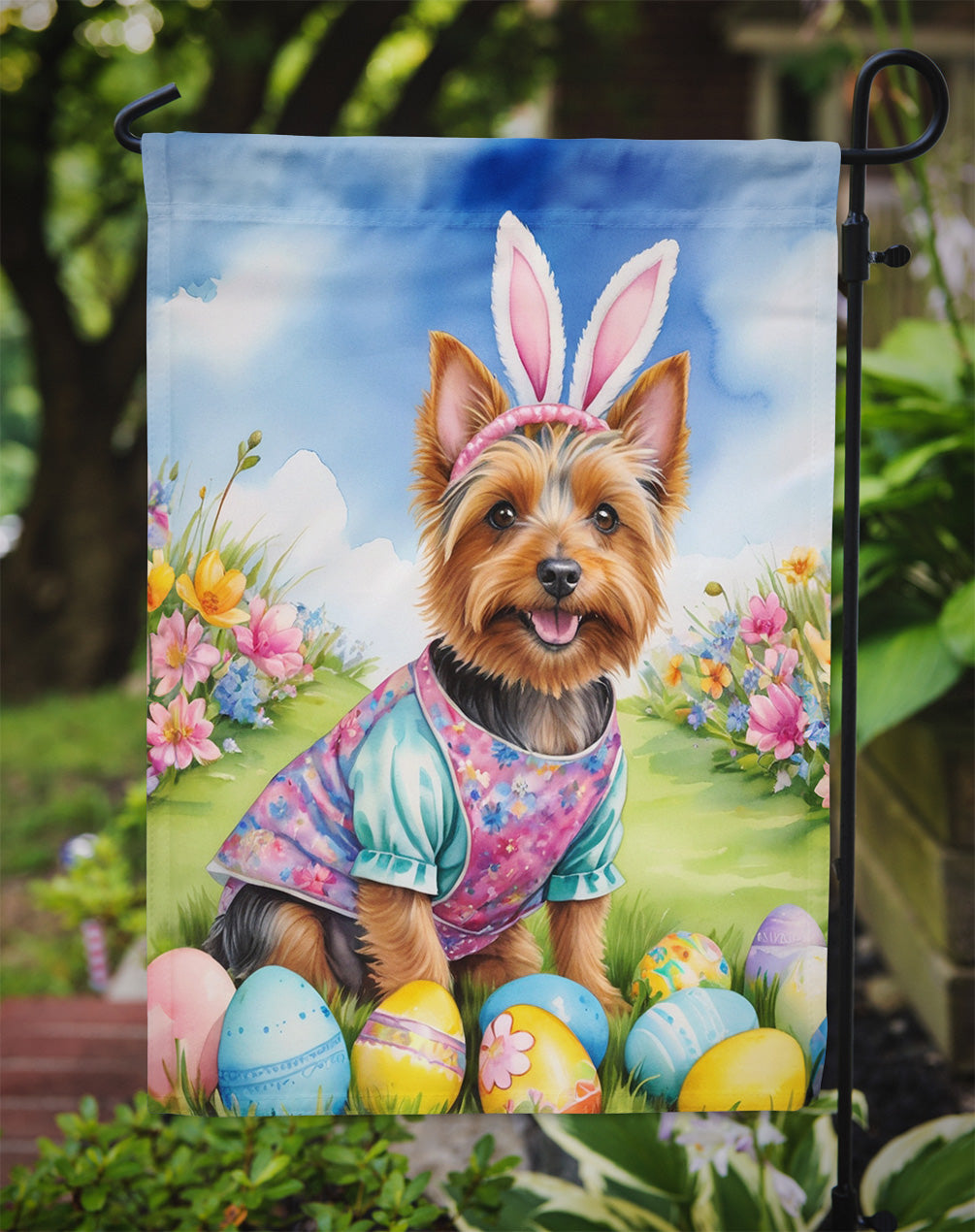Australian Terrier Easter Egg Hunt Garden Flag