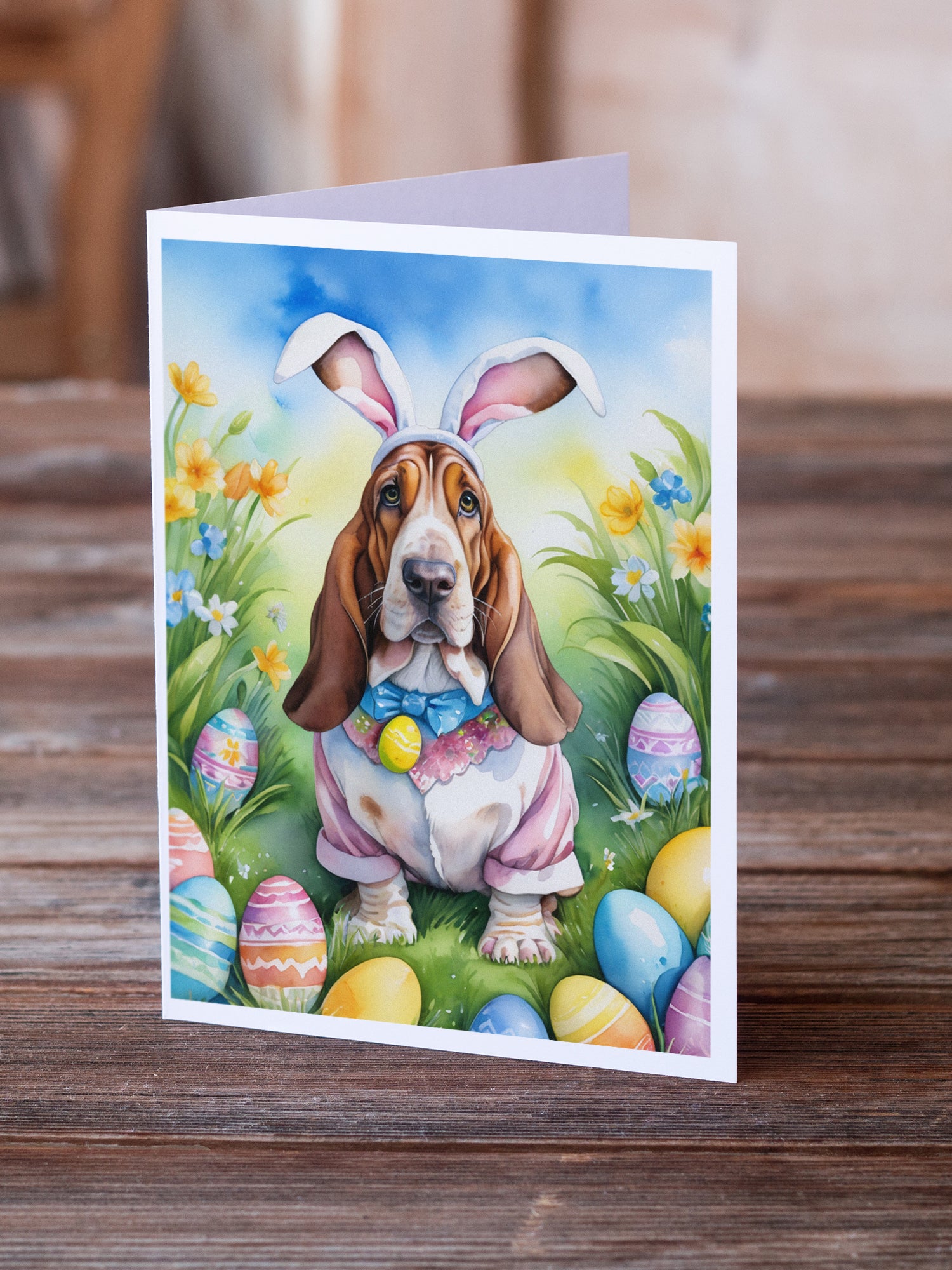 Basset Hound Easter Egg Hunt Greeting Cards Pack of 8