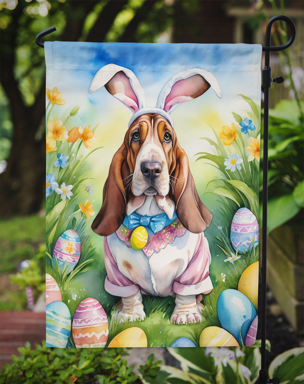 Basset Hound Easter Egg Hunt Garden Flag