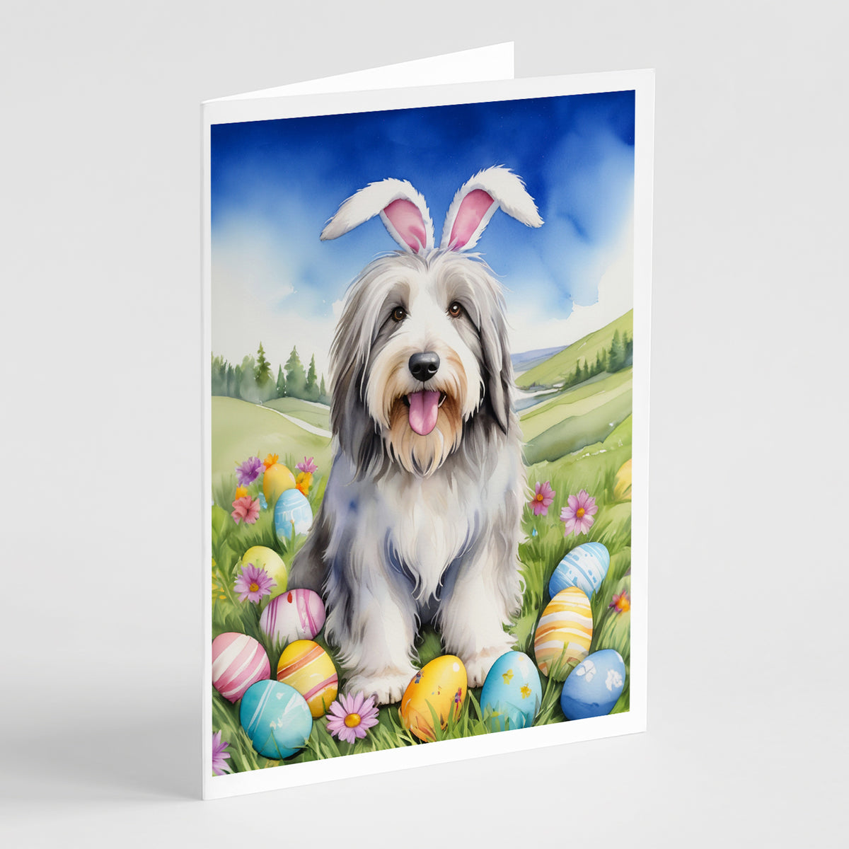 Buy this Bearded Collie Easter Egg Hunt Greeting Cards Pack of 8