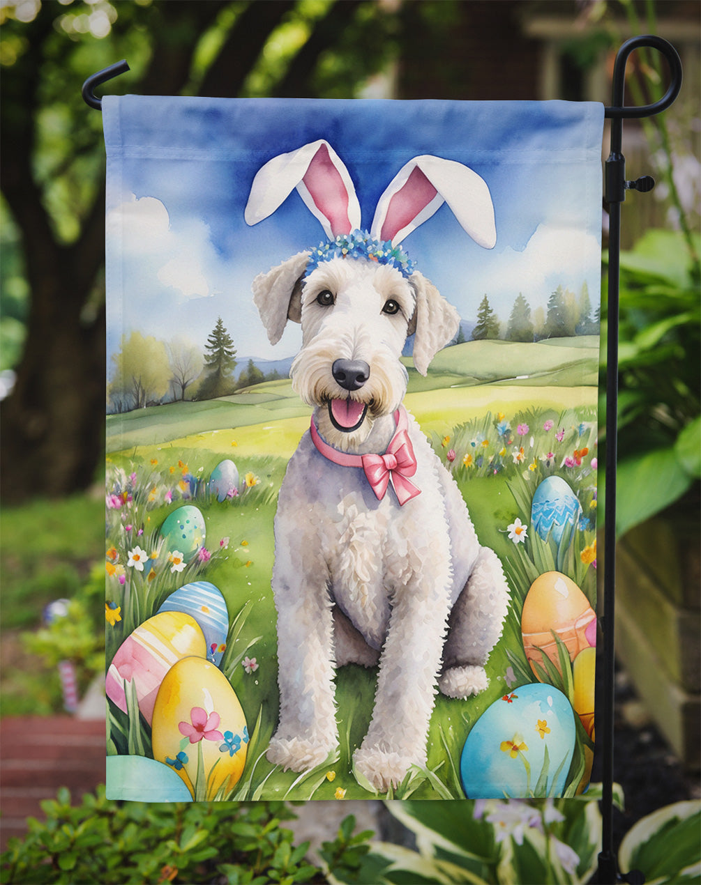 Bedlington Terrier Easter Egg Hunt Garden Flag