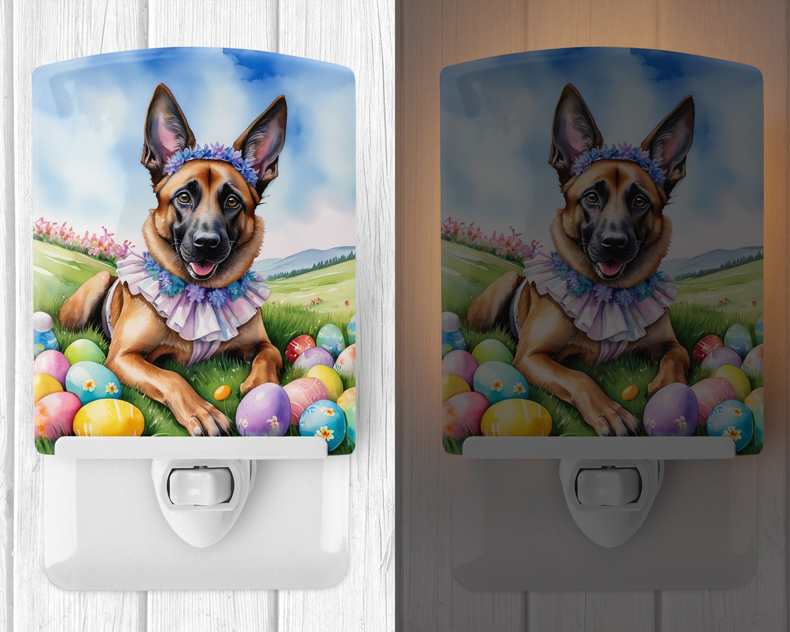 Caroline's Treasures Belgian Malinois Easter Egg Hunt Ceramic Night Light