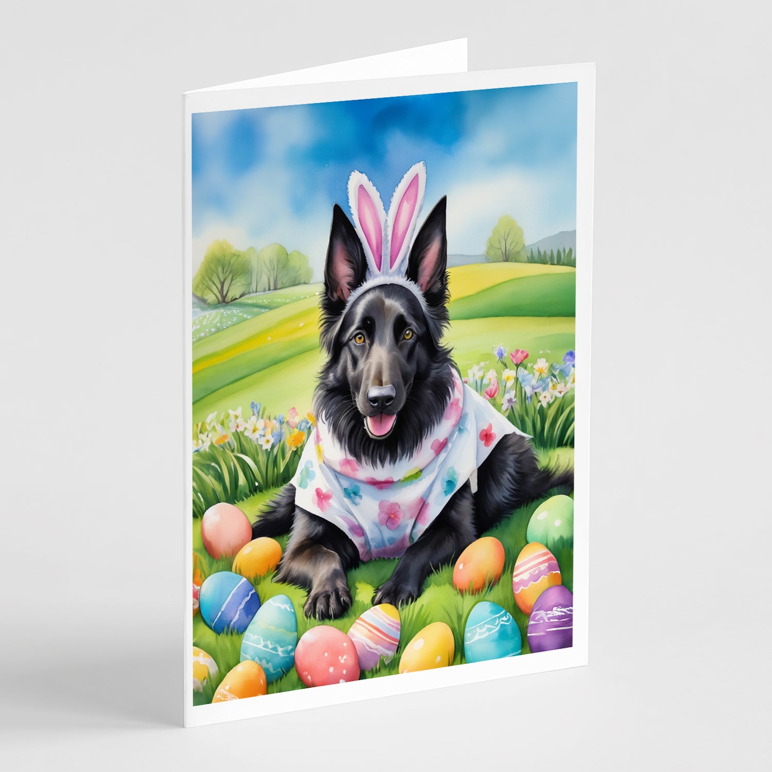 Buy this Belgian Sheepdog Easter Egg Hunt Greeting Cards Pack of 8