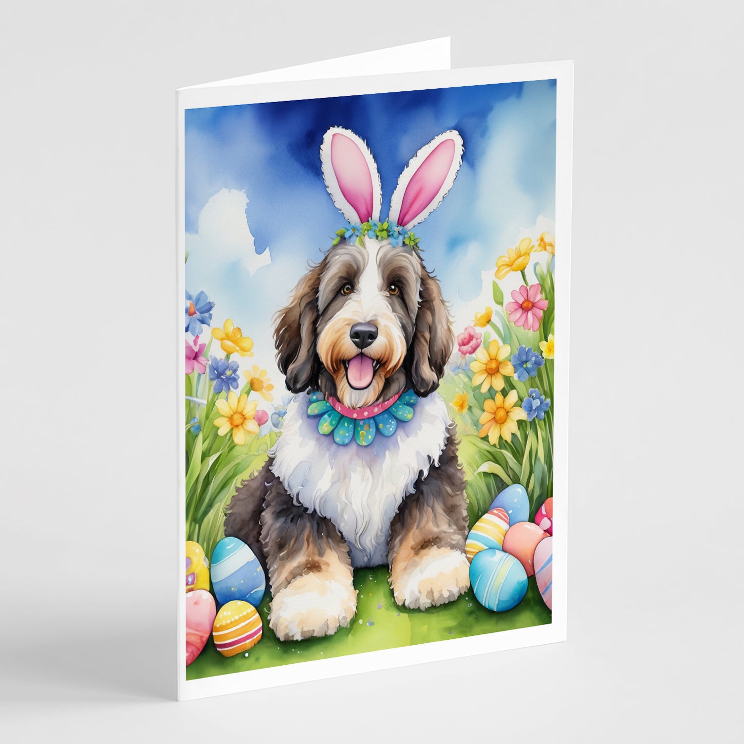 Buy this Bernedoodle Easter Egg Hunt Greeting Cards Pack of 8