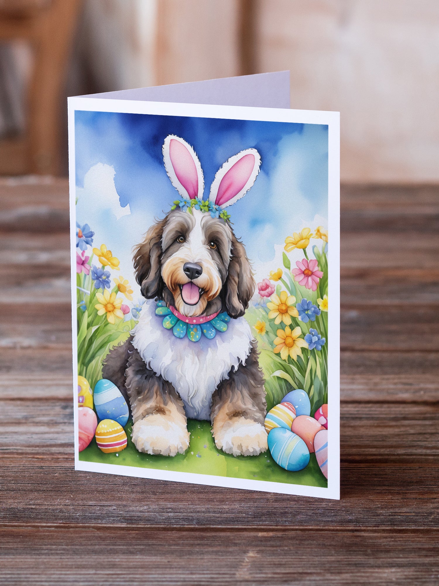 Bernedoodle Easter Egg Hunt Greeting Cards Pack of 8