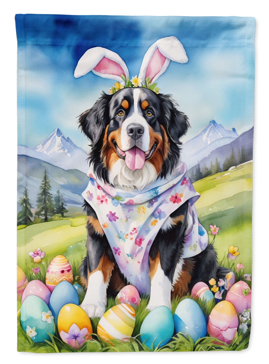Buy this Bernese Mountain Dog Easter Egg Hunt House Flag