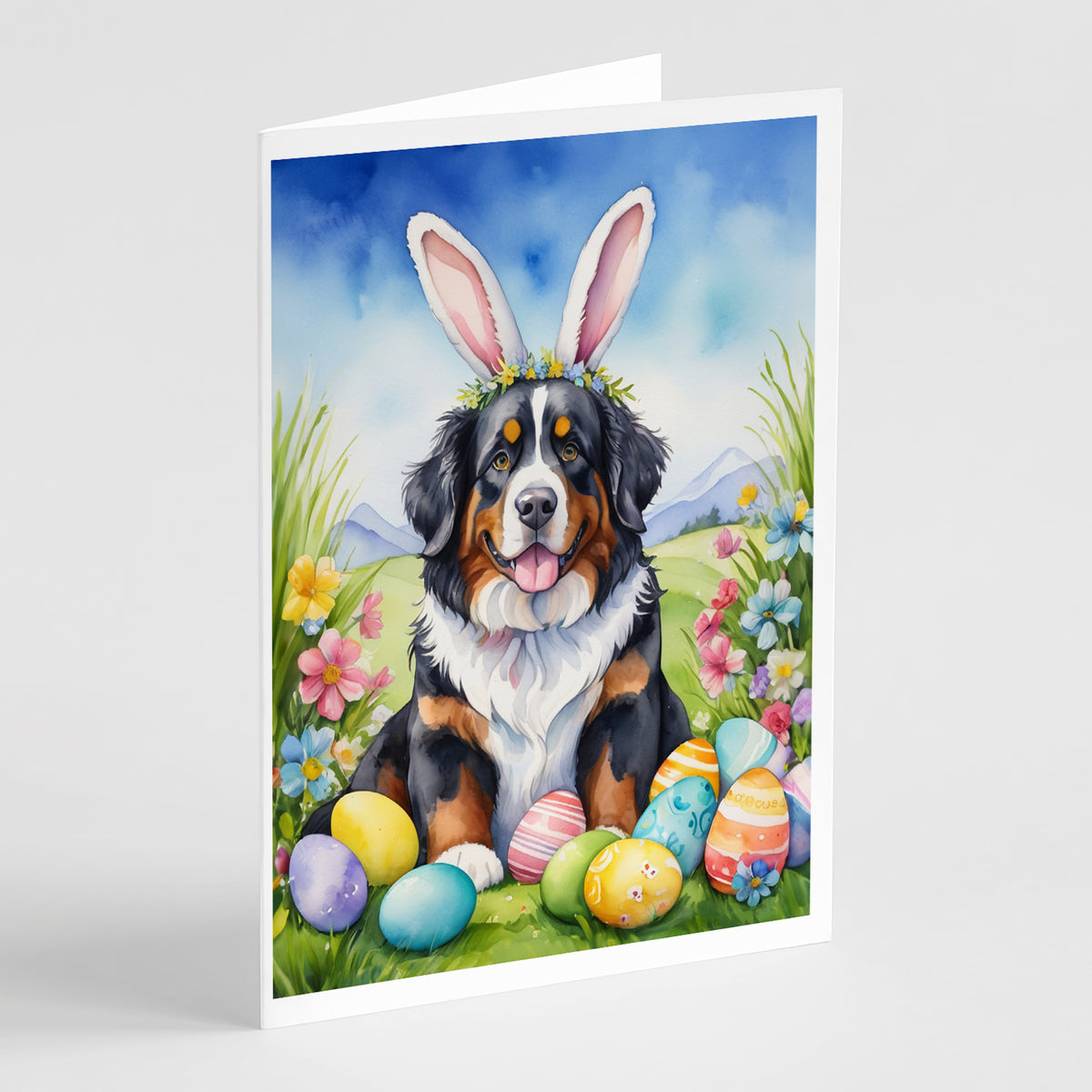 Buy this Bernese Mountain Dog Easter Egg Hunt Greeting Cards Pack of 8