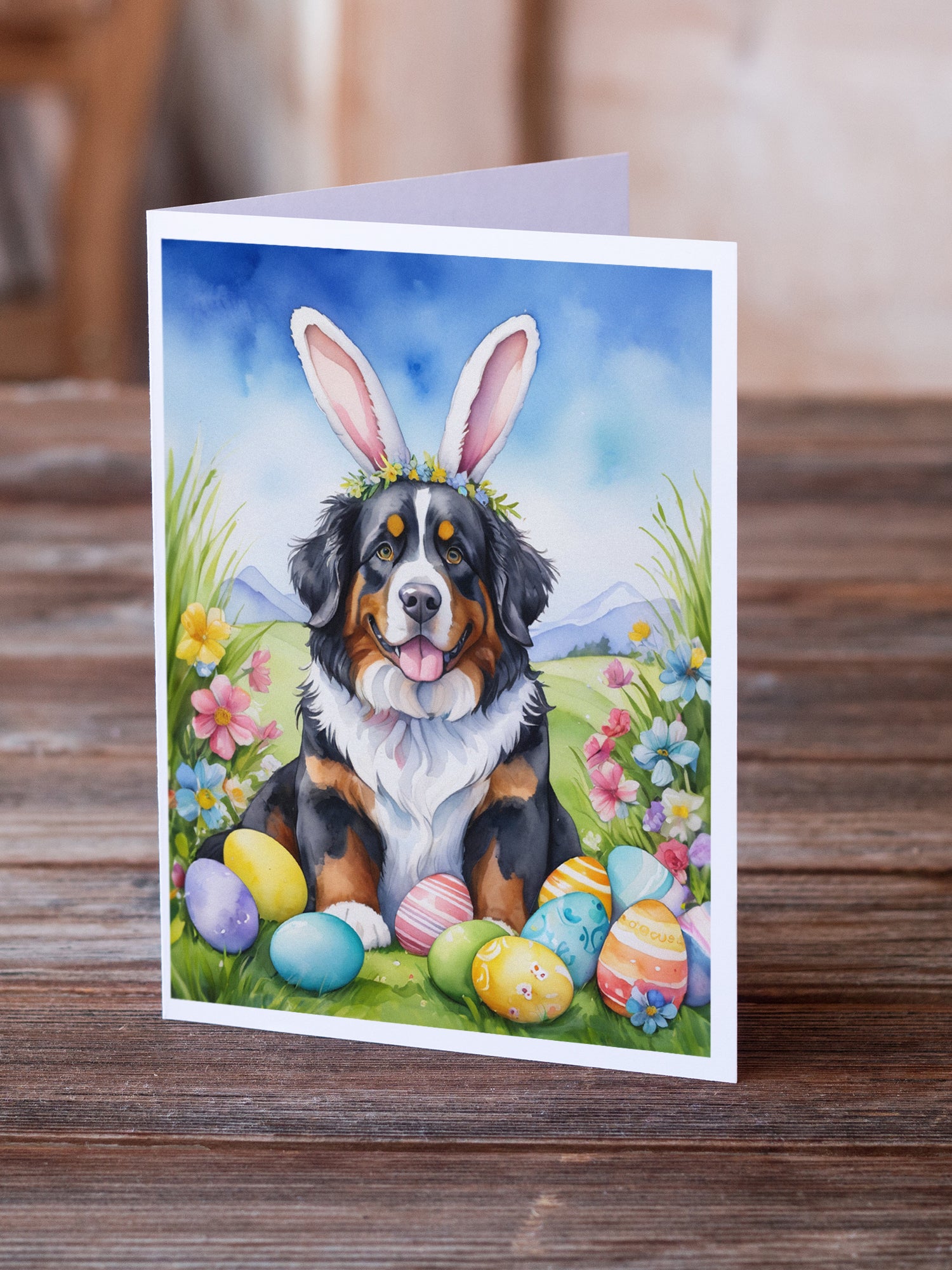 Bernese Mountain Dog Easter Egg Hunt Greeting Cards Pack of 8