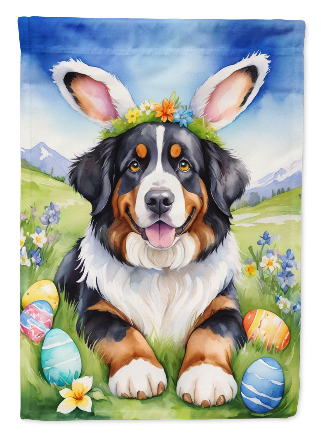 Buy this Bernese Mountain Dog Easter Egg Hunt House Flag