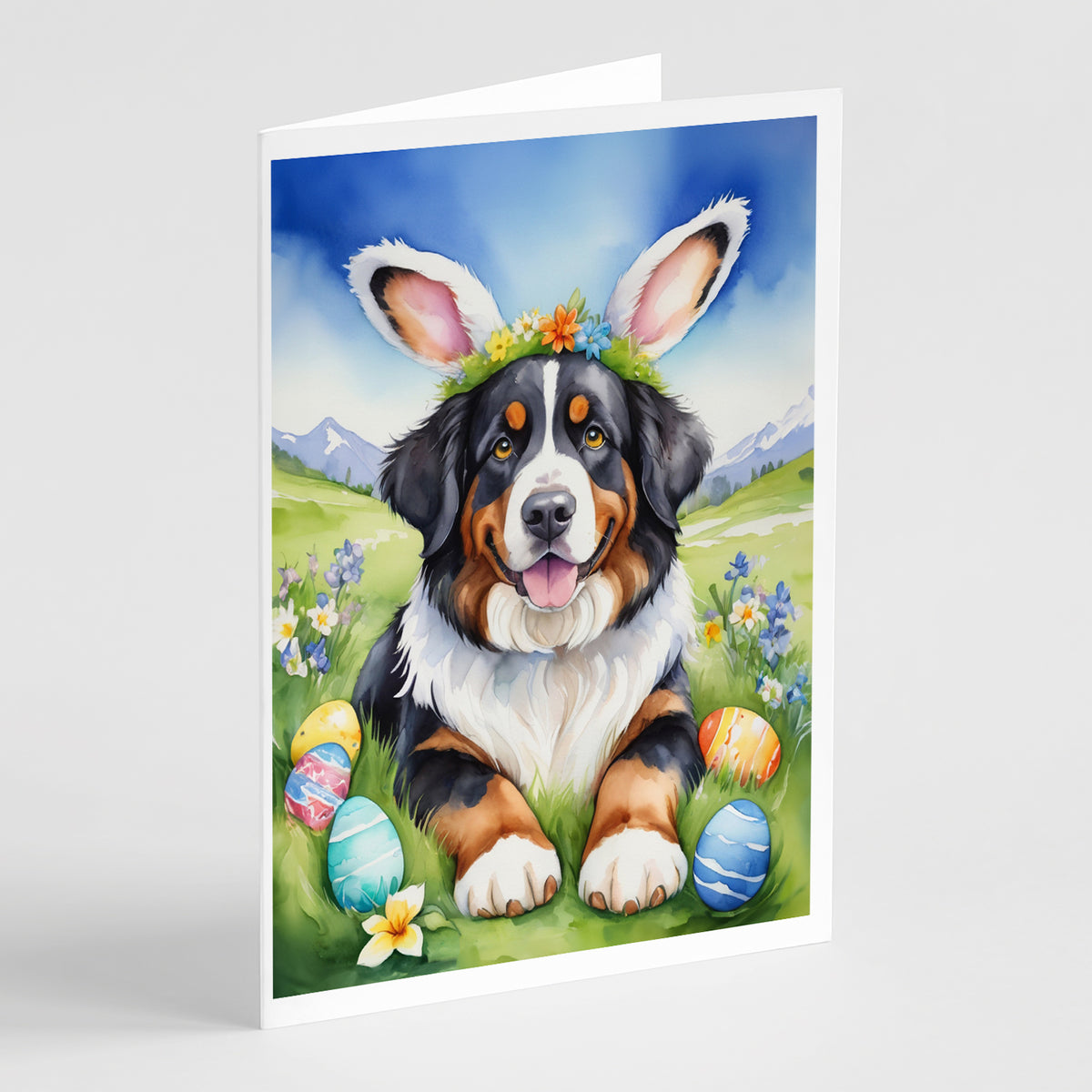 Buy this Bernese Mountain Dog Easter Egg Hunt Greeting Cards Pack of 8