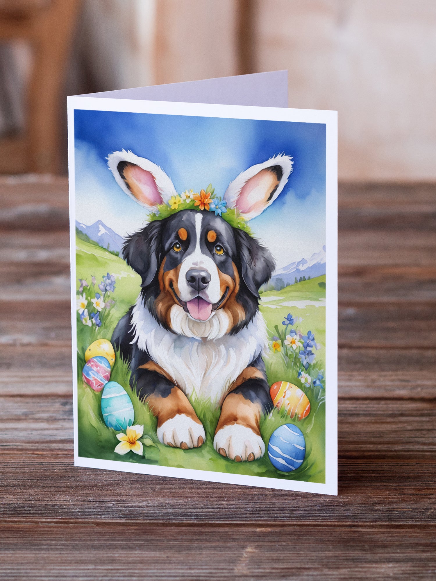 Bernese Mountain Dog Easter Egg Hunt Greeting Cards Pack of 8