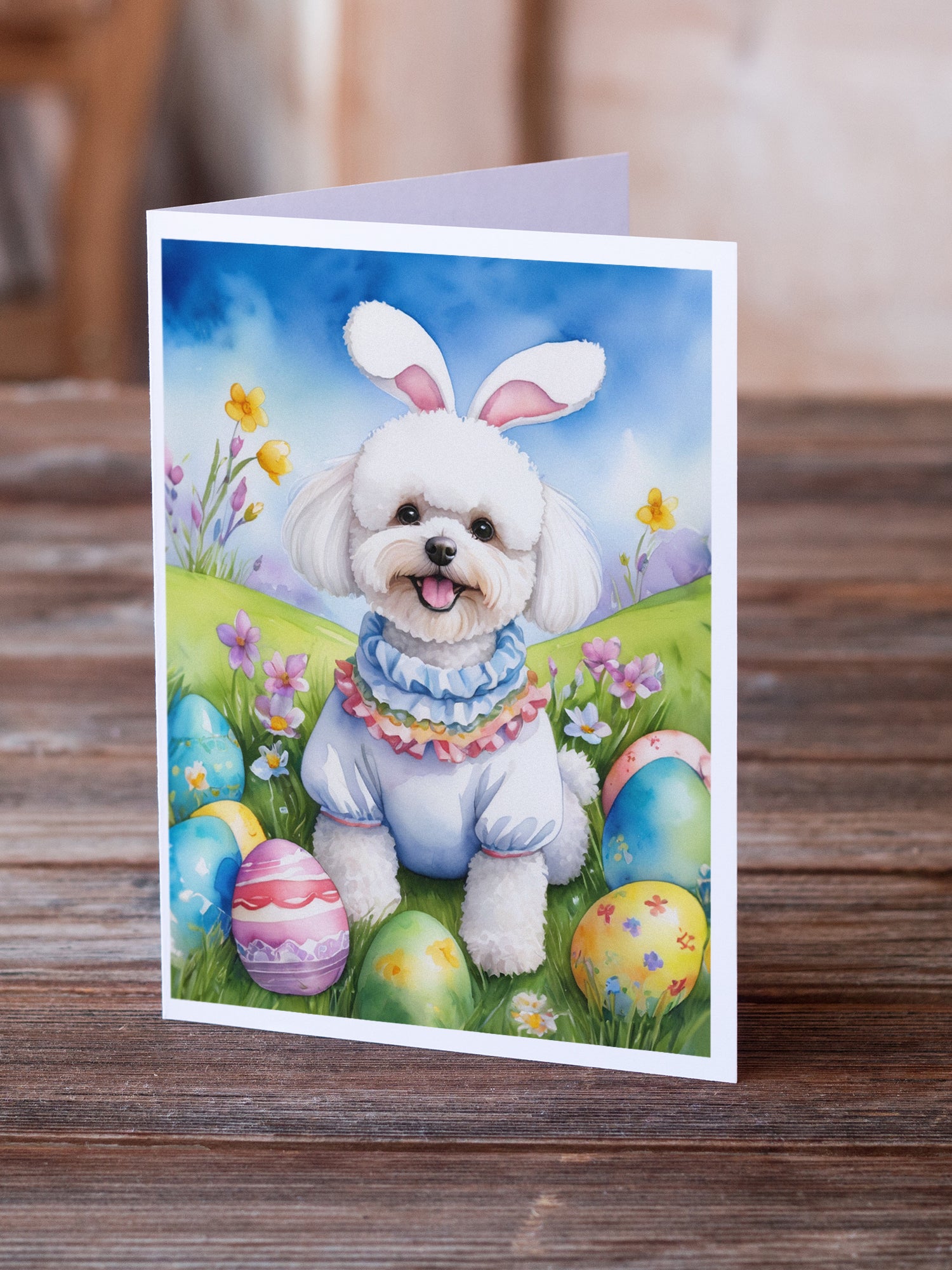 Bichon Frise Easter Egg Hunt Greeting Cards Pack of 8
