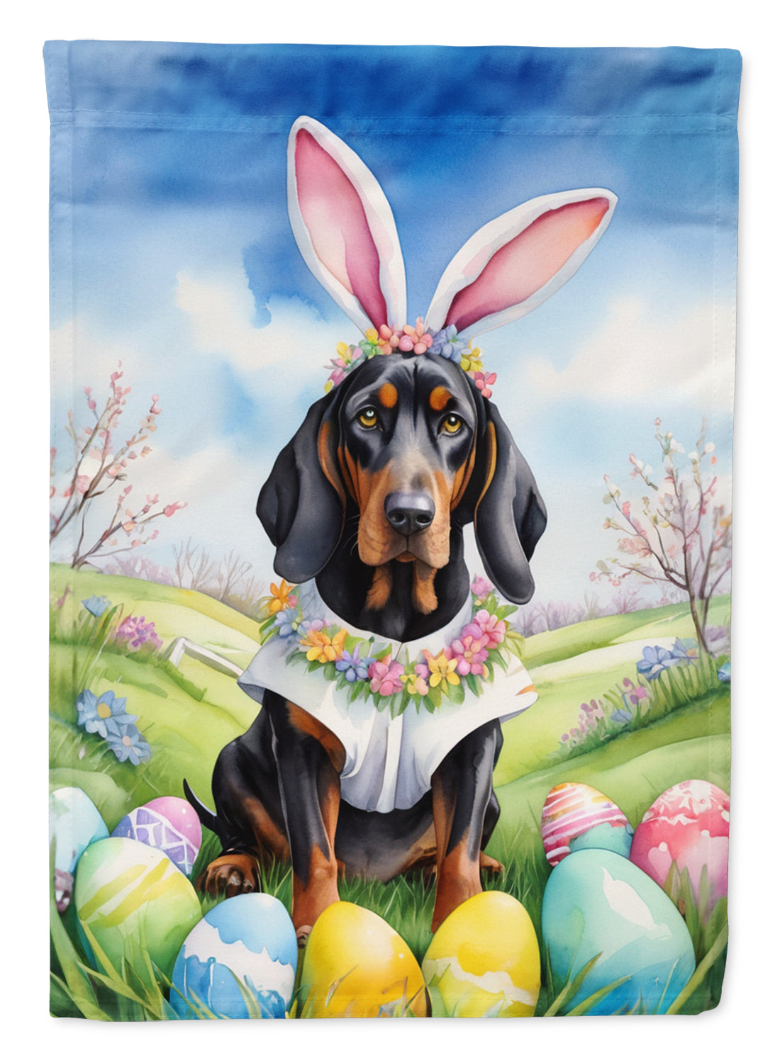 Buy this Black and Tan Coonhound Easter Egg Hunt House Flag