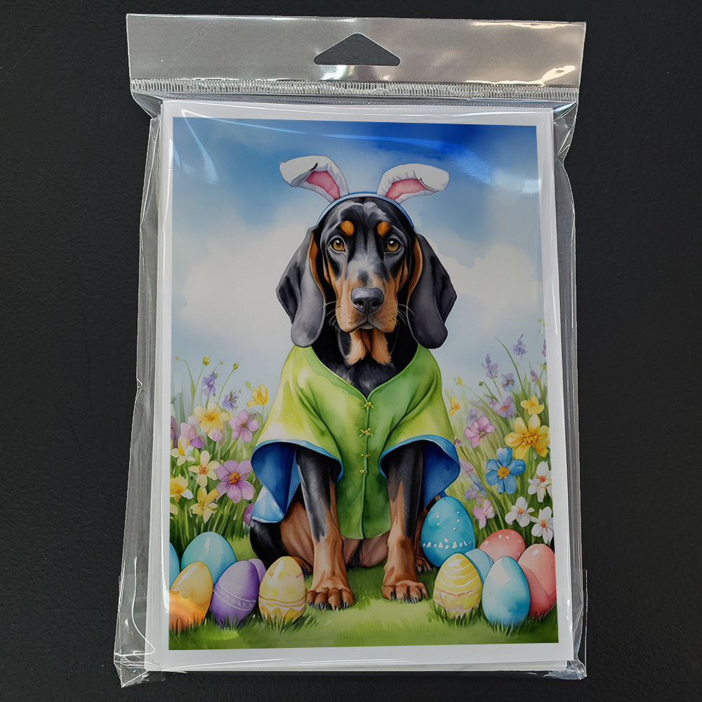 Black and Tan Coonhound Easter Egg Hunt Greeting Cards Pack of 8