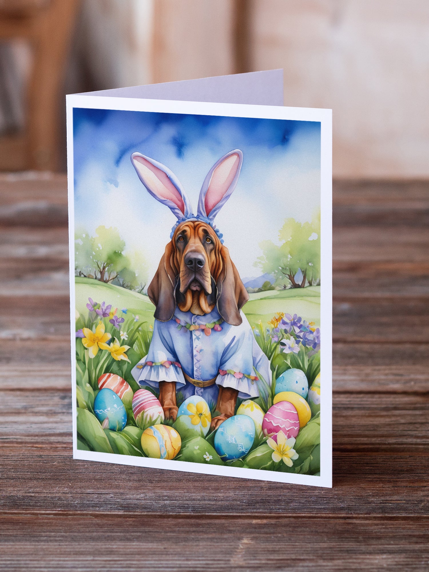 Bloodhound Easter Egg Hunt Greeting Cards Pack of 8