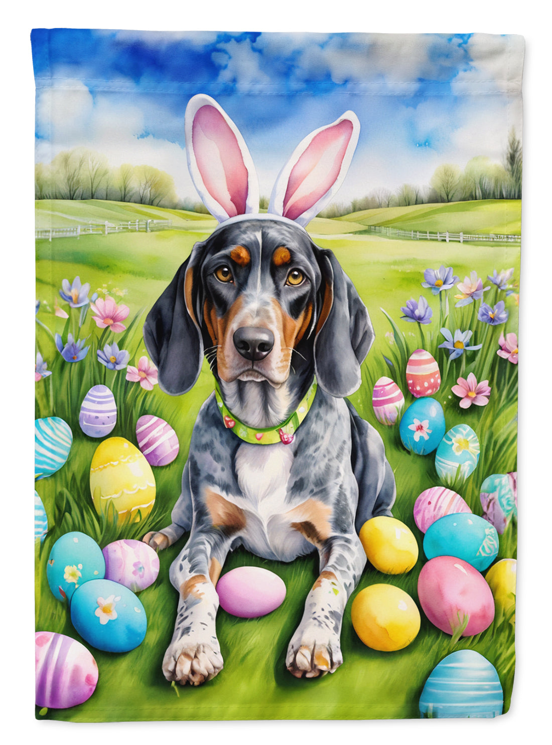 Buy this Bluetick Coonhound Easter Egg Hunt Garden Flag