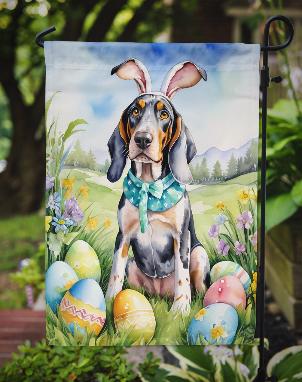 Bluetick Coonhound Easter Egg Hunt Garden Flag