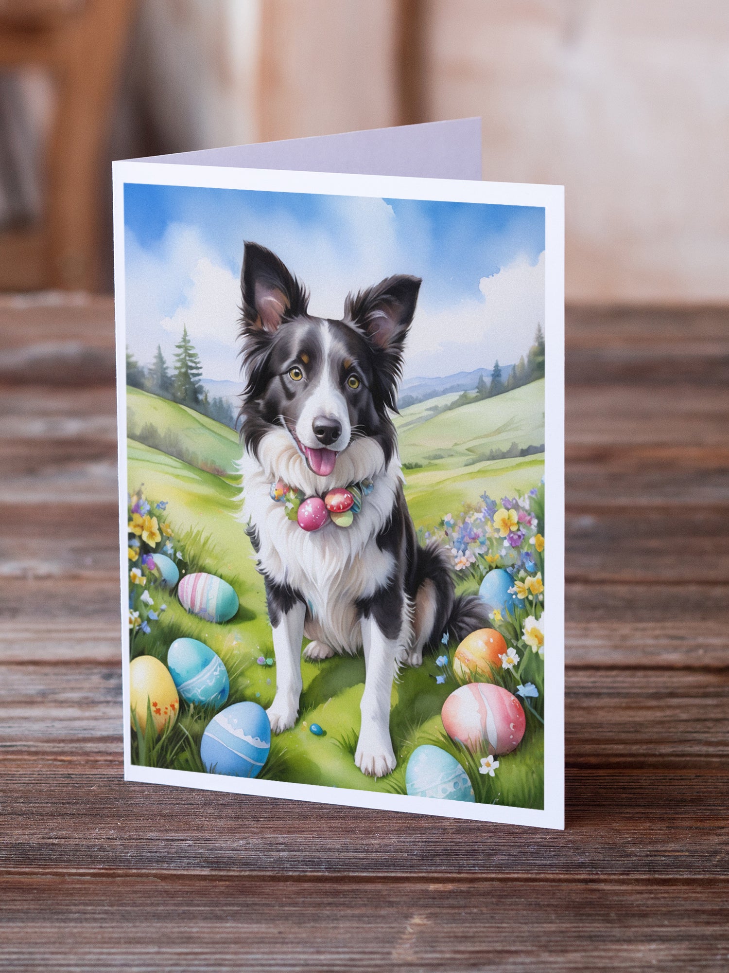 Border Collie Easter Egg Hunt Greeting Cards Pack of 8