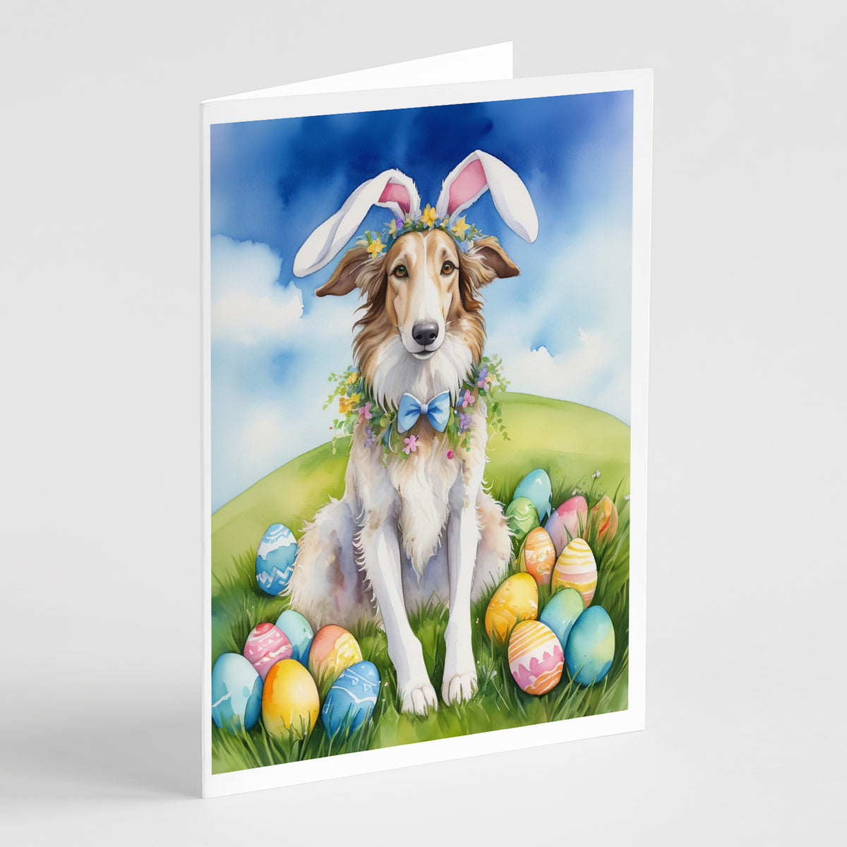 Buy this Borzoi Easter Egg Hunt Greeting Cards Pack of 8