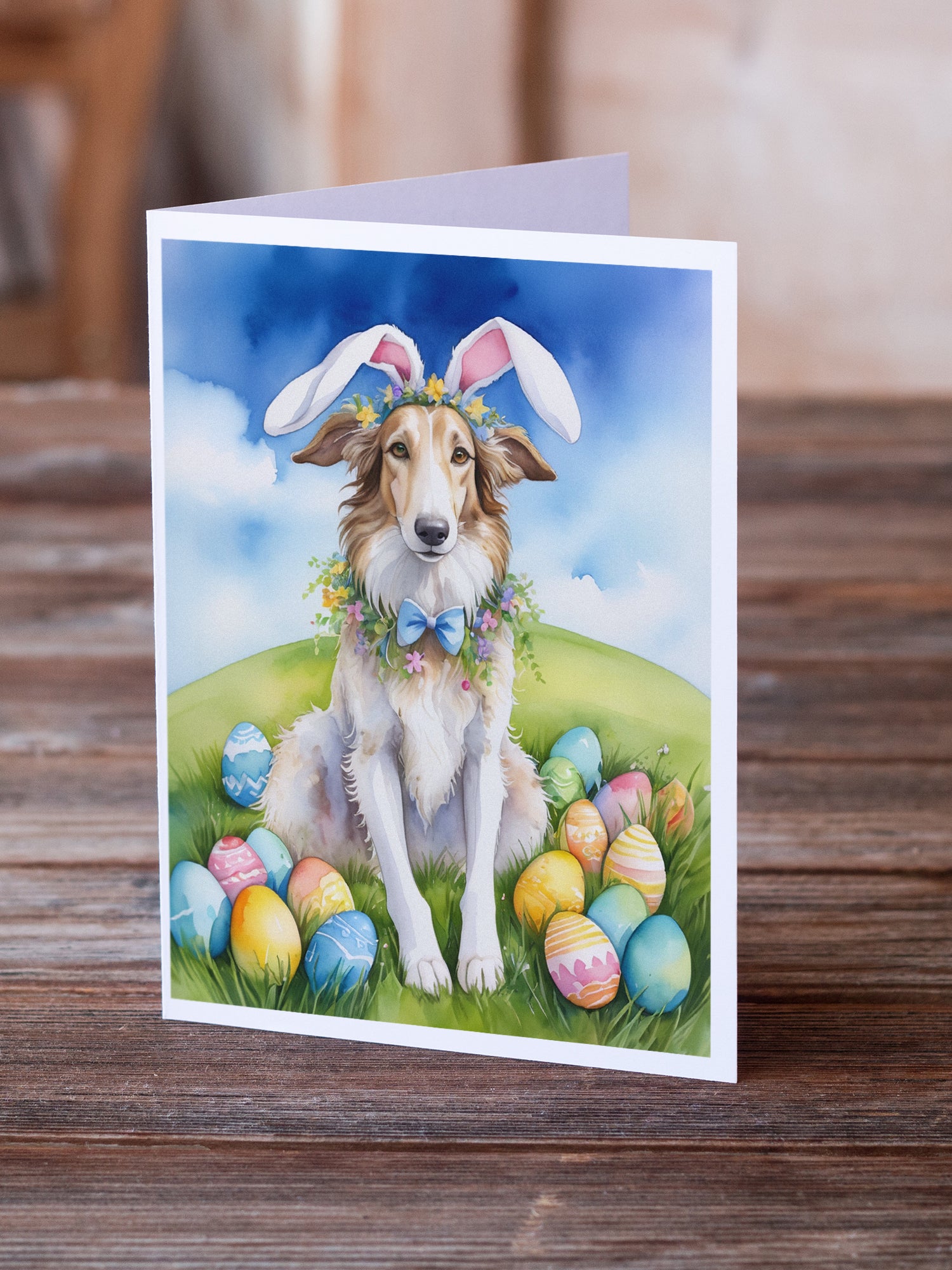 Borzoi Easter Egg Hunt Greeting Cards Pack of 8