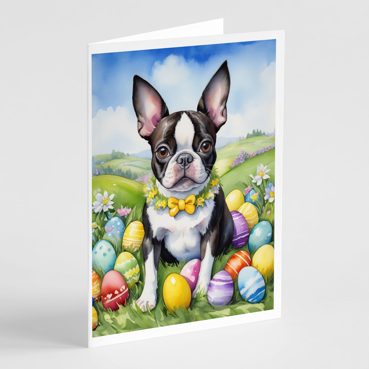Buy this Boston Terrier Easter Egg Hunt Greeting Cards Pack of 8