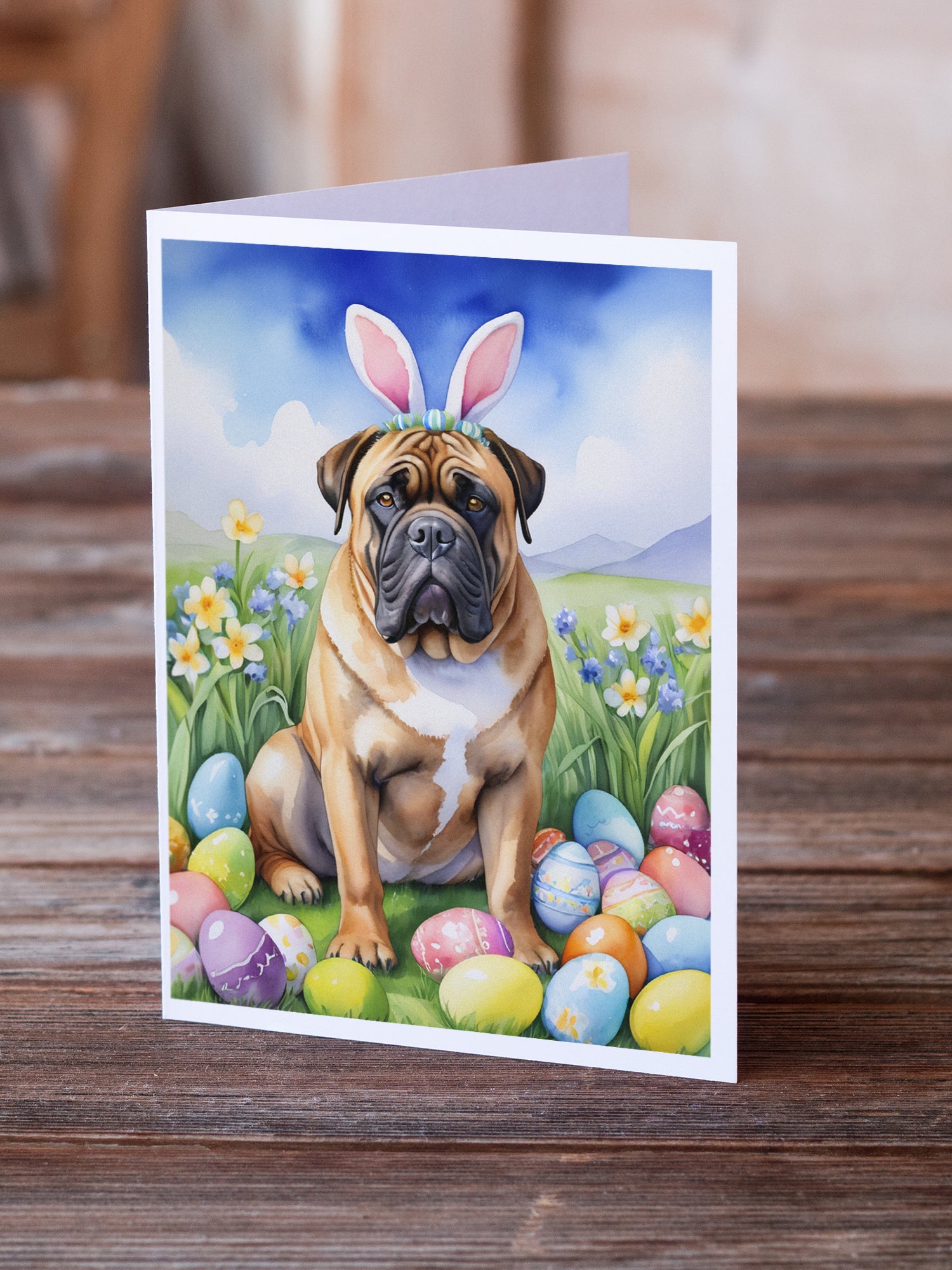 Buy this Bullmastiff Easter Egg Hunt Greeting Cards Pack of 8