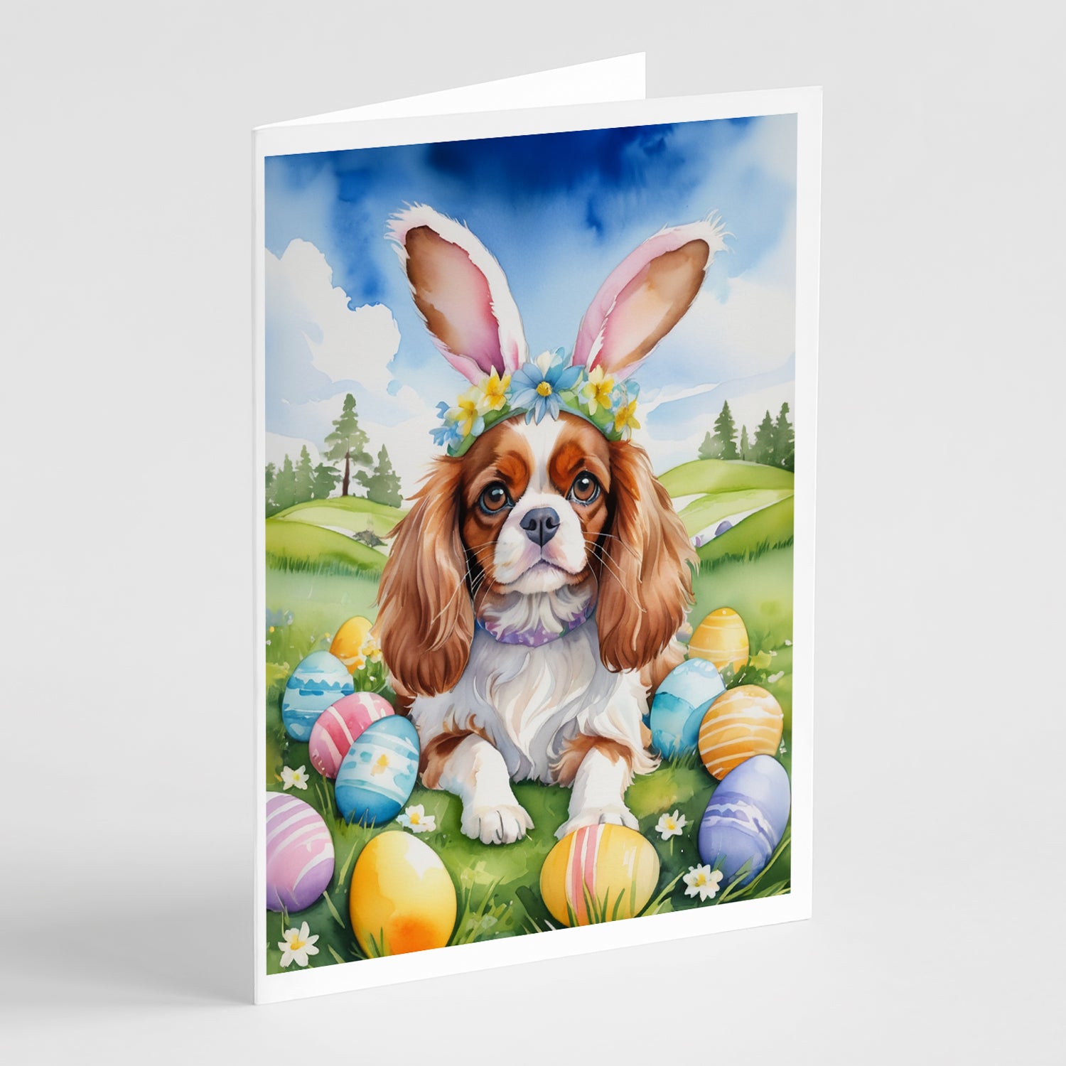 Buy this Cavalier Spaniel Easter Egg Hunt Greeting Cards Pack of 8