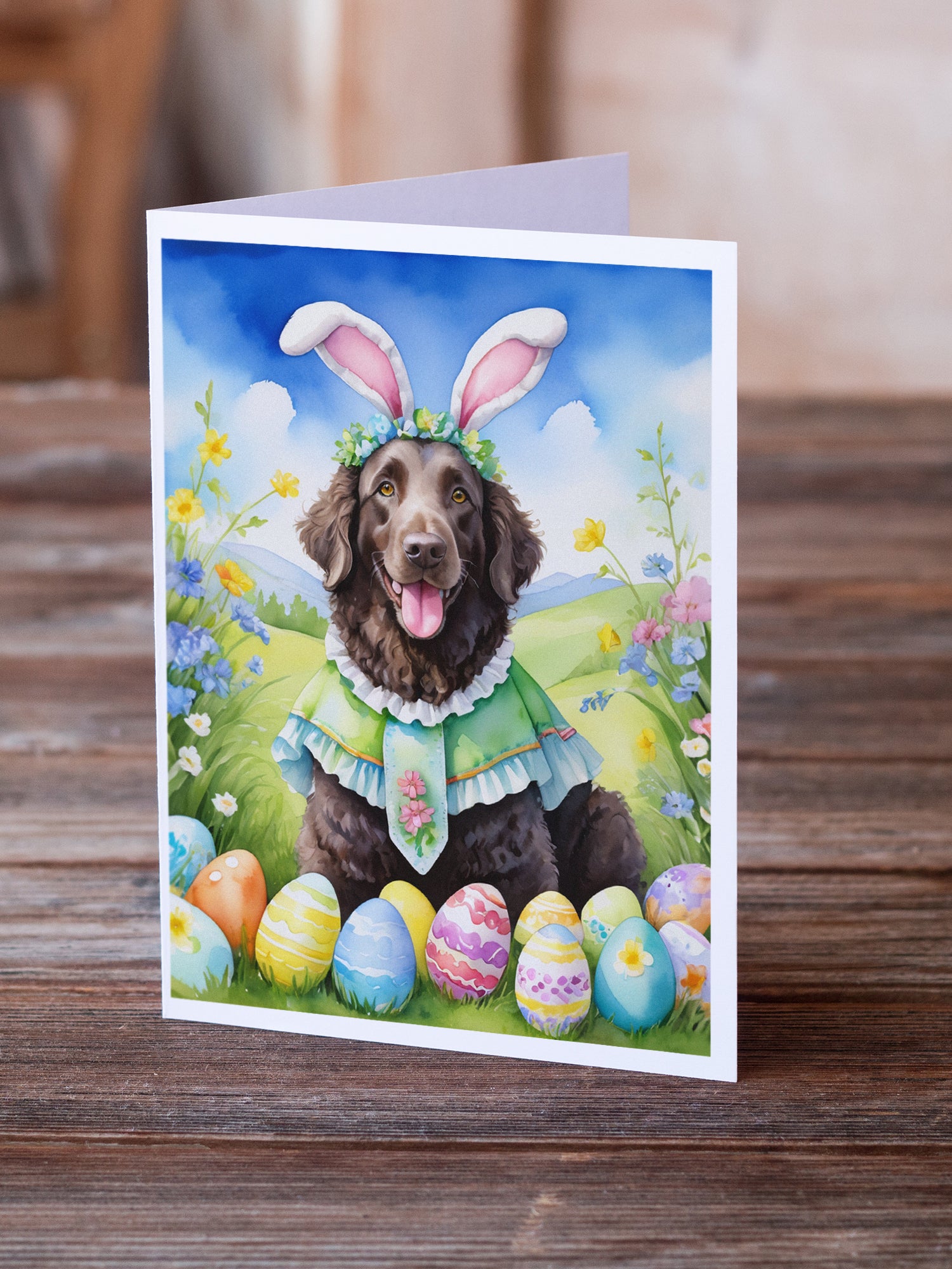 Buy this Curly-Coated Retriever Easter Egg Hunt Greeting Cards Pack of 8