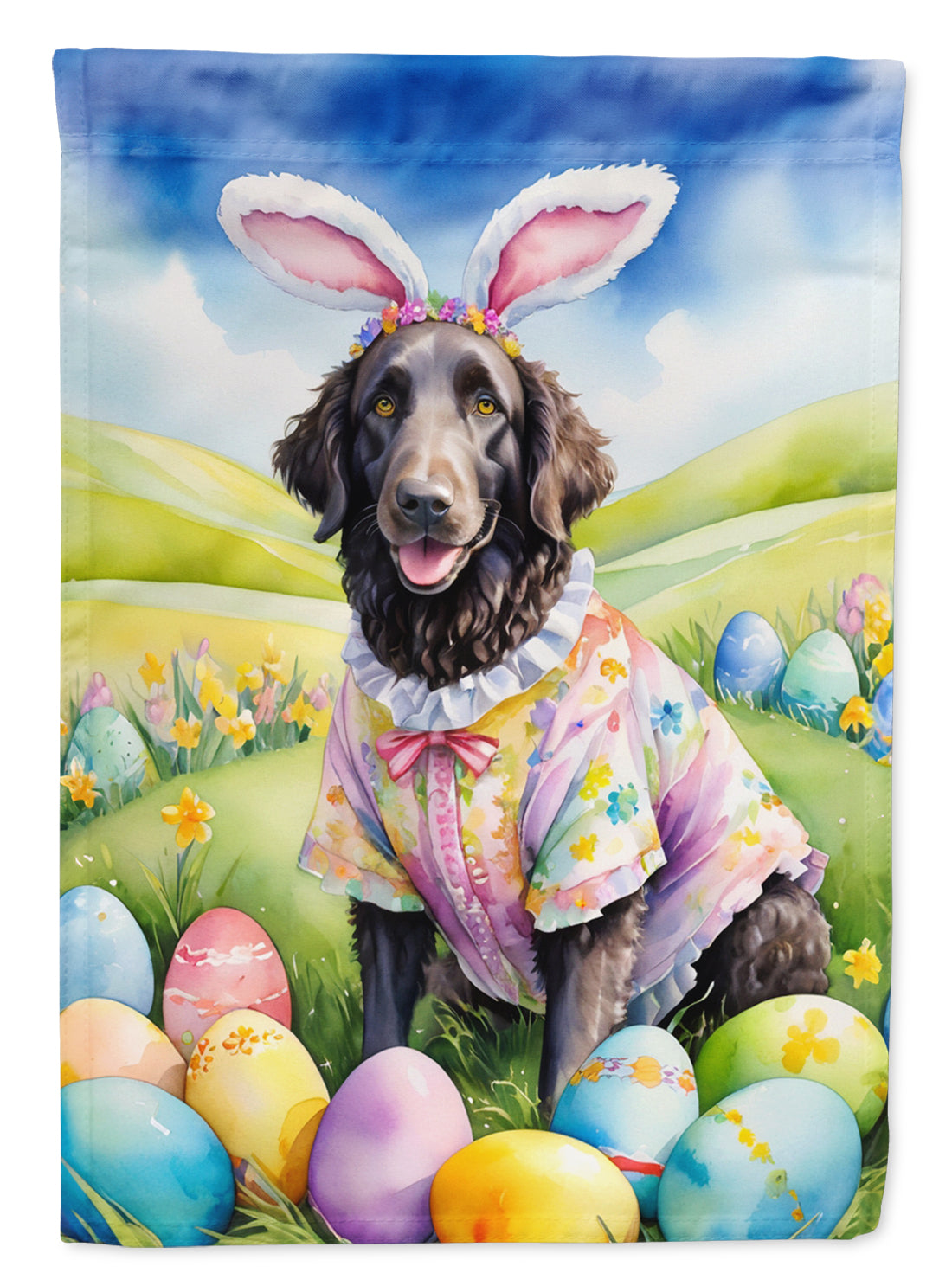 Buy this Curly-Coated Retriever Easter Egg Hunt House Flag