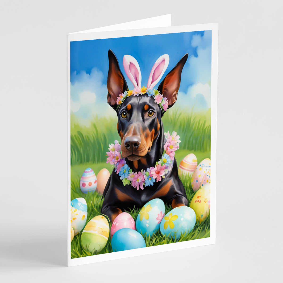 Buy this Doberman Pinscher Easter Egg Hunt Greeting Cards Pack of 8
