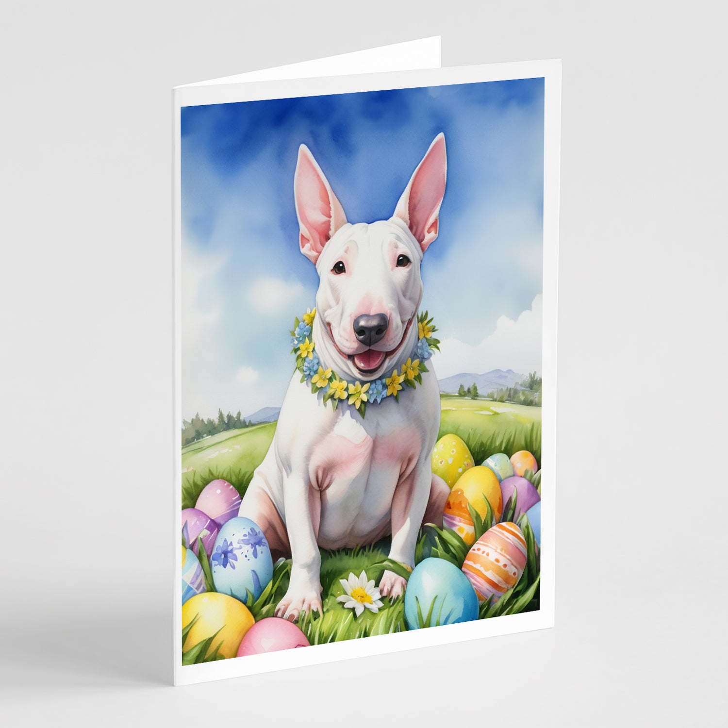 Buy this English Bull Terrier Easter Egg Hunt Greeting Cards Pack of 8