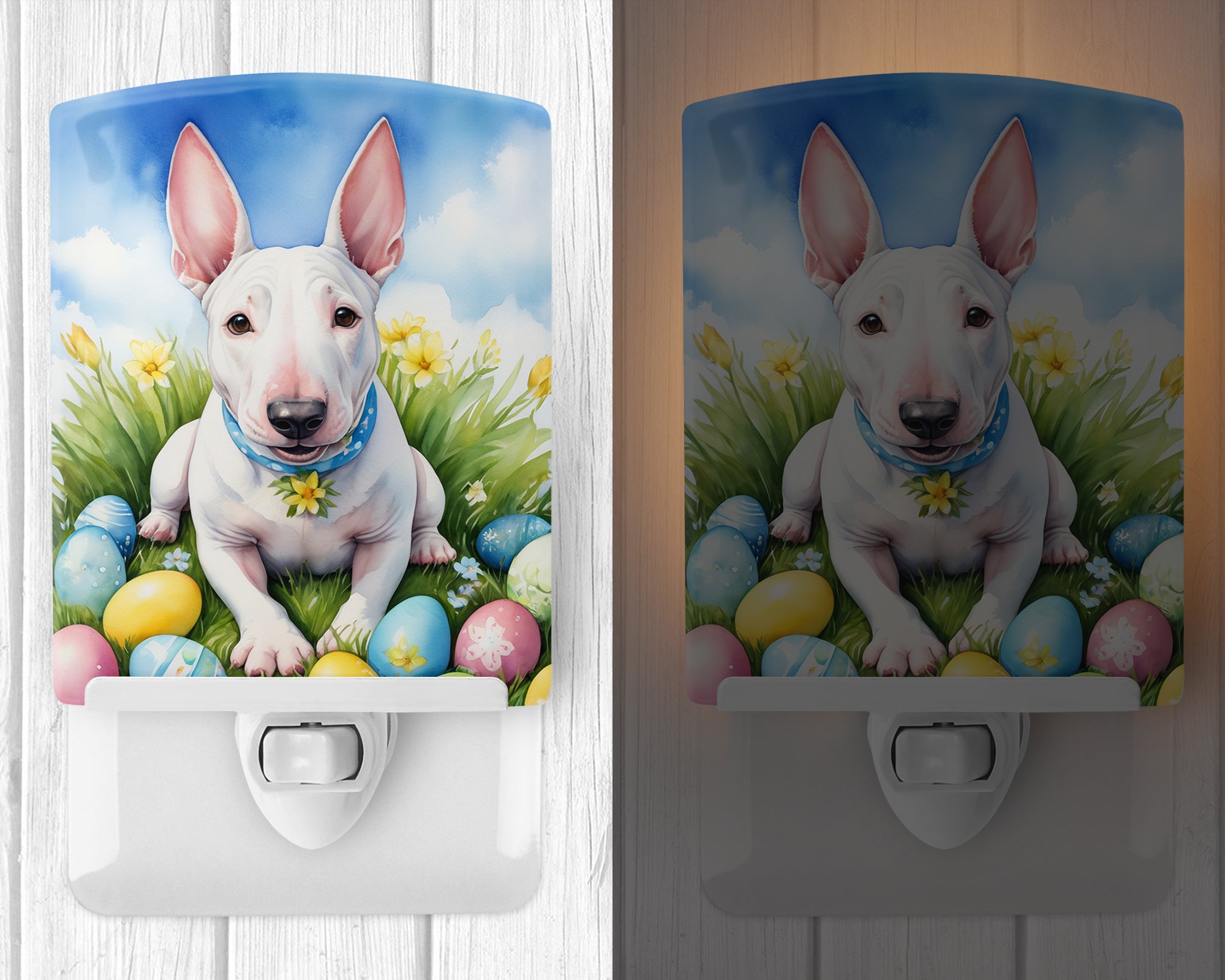 English Bull Terrier Easter Egg Hunt Ceramic Night Light