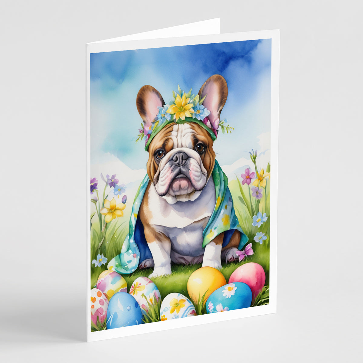 Buy this English Bulldog Easter Egg Hunt Greeting Cards Pack of 8
