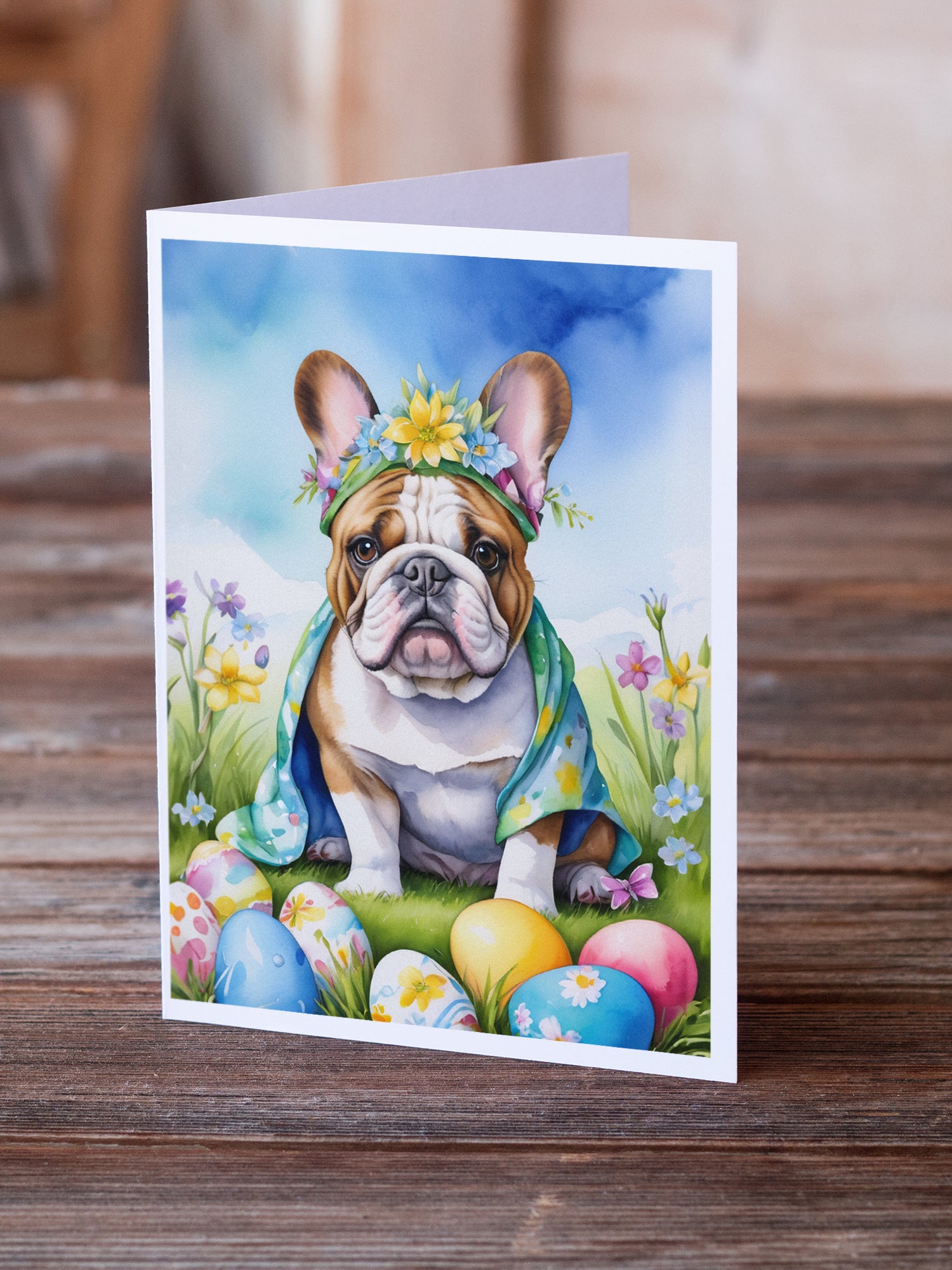 English Bulldog Easter Egg Hunt Greeting Cards Pack of 8