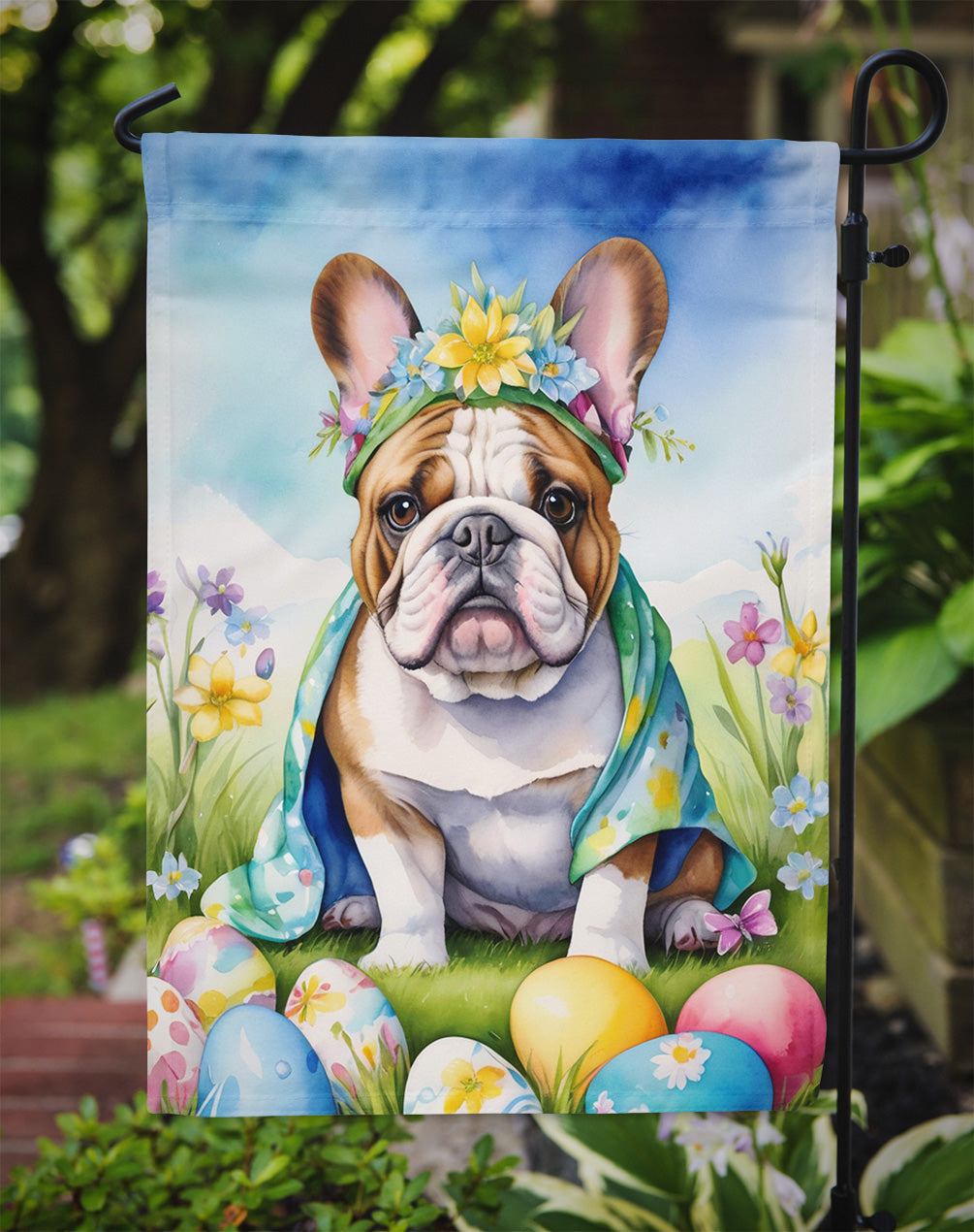 English Bulldog Easter Egg Hunt Garden Flag