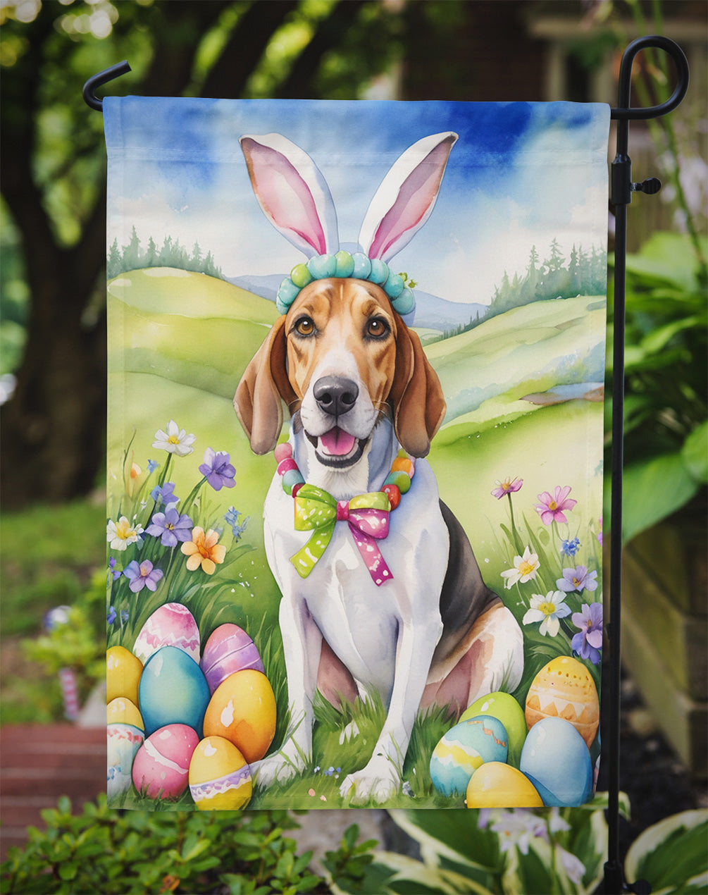 English Foxhound Easter Egg Hunt Garden Flag