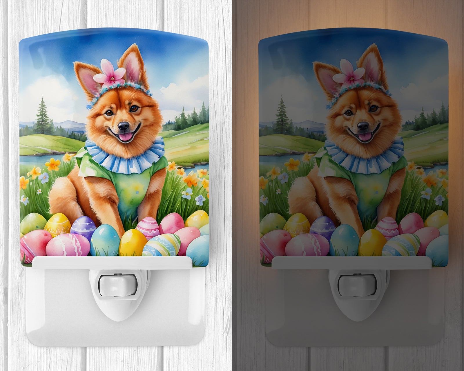 Caroline's Treasures Finnish Spitz Easter Egg Hunt Ceramic Night Light