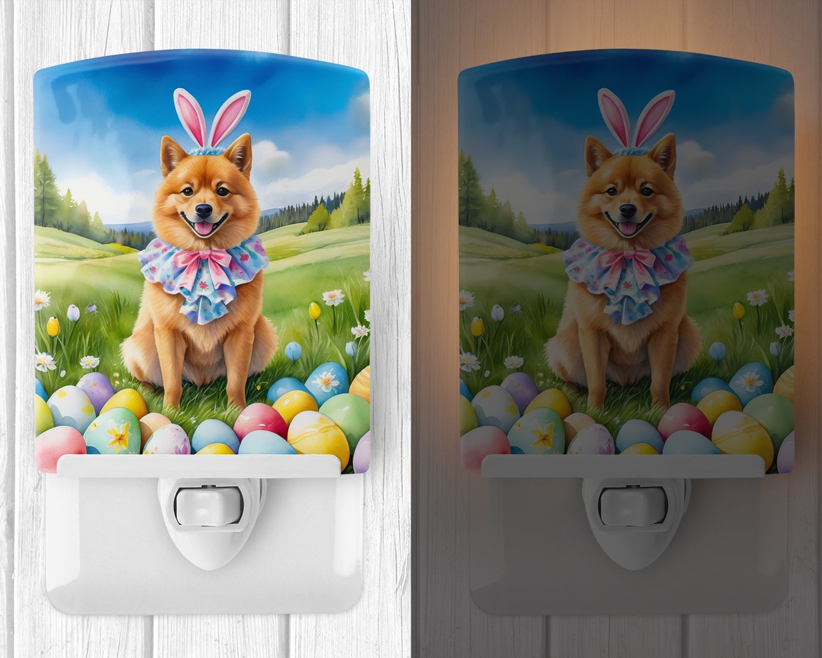 Caroline's Treasures Finnish Spitz Easter Egg Hunt Ceramic Night Light