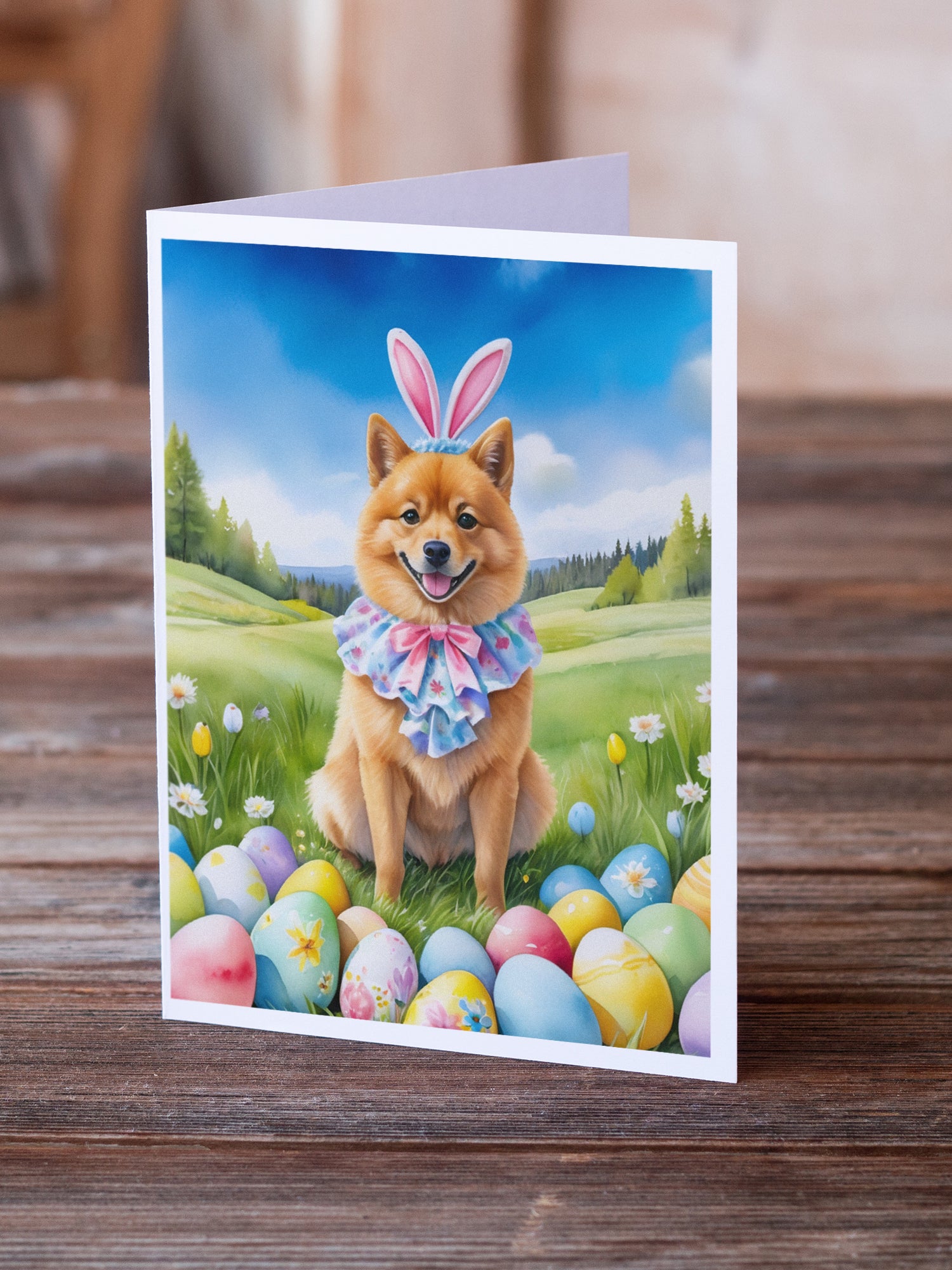 Buy this Finnish Spitz Easter Egg Hunt Greeting Cards Pack of 8