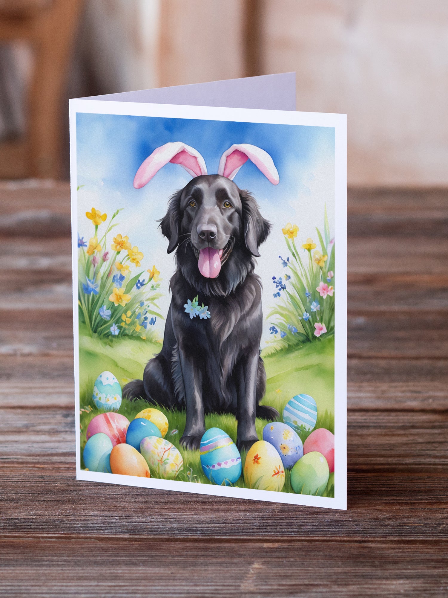 Buy this Flat-Coated Retriever Easter Egg Hunt Greeting Cards Pack of 8